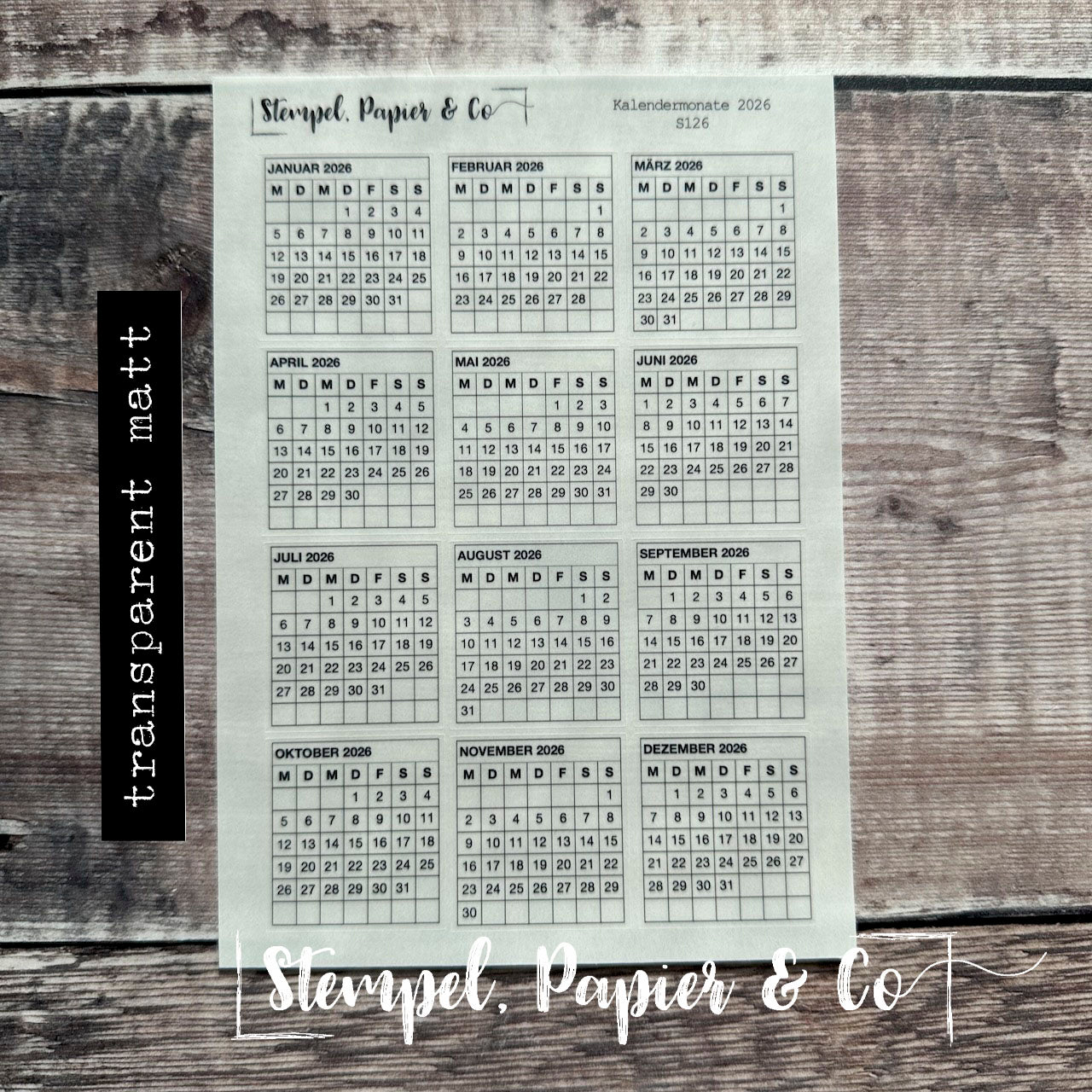 Stickerbogen "KALENDERMONATE 2026" | 12x17 cm