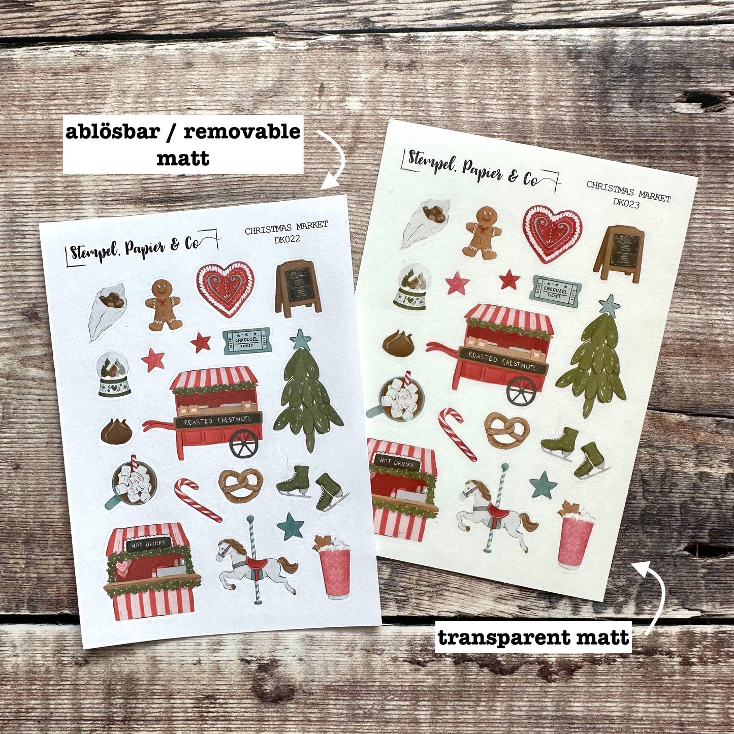 kleiner Stickerbogen mit Motiven von Weihnachtsmarkt, Wintermarkt, einzeln ablösbare Sticker zum Dekorieren für Bullet Journal, Kalender