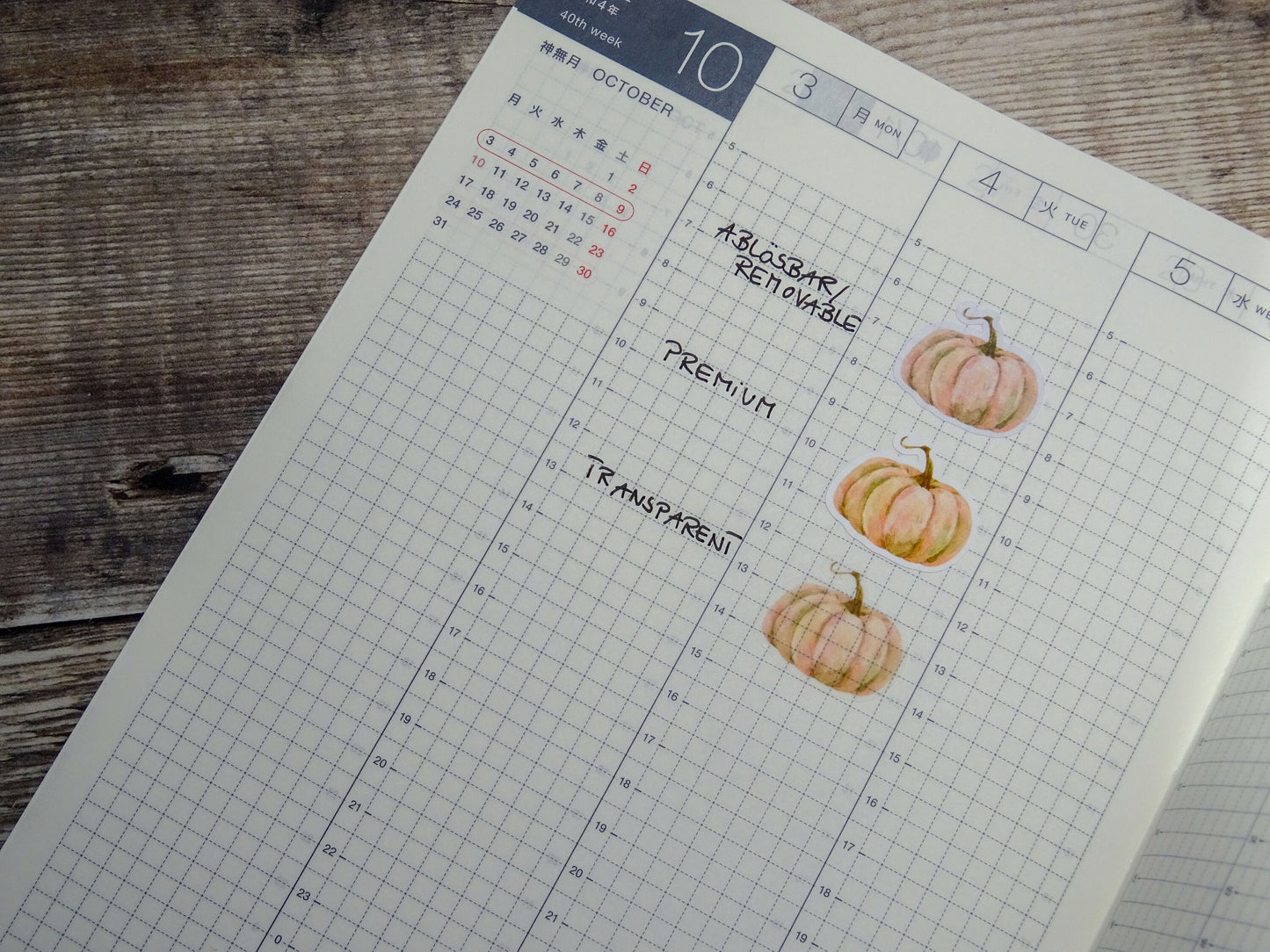 Stickerbogen Herbst mit Kürbissen und Blättern, einzeln ablösbare Sticker für Bullet Journal, Planer und Kalender im Aquarellstil