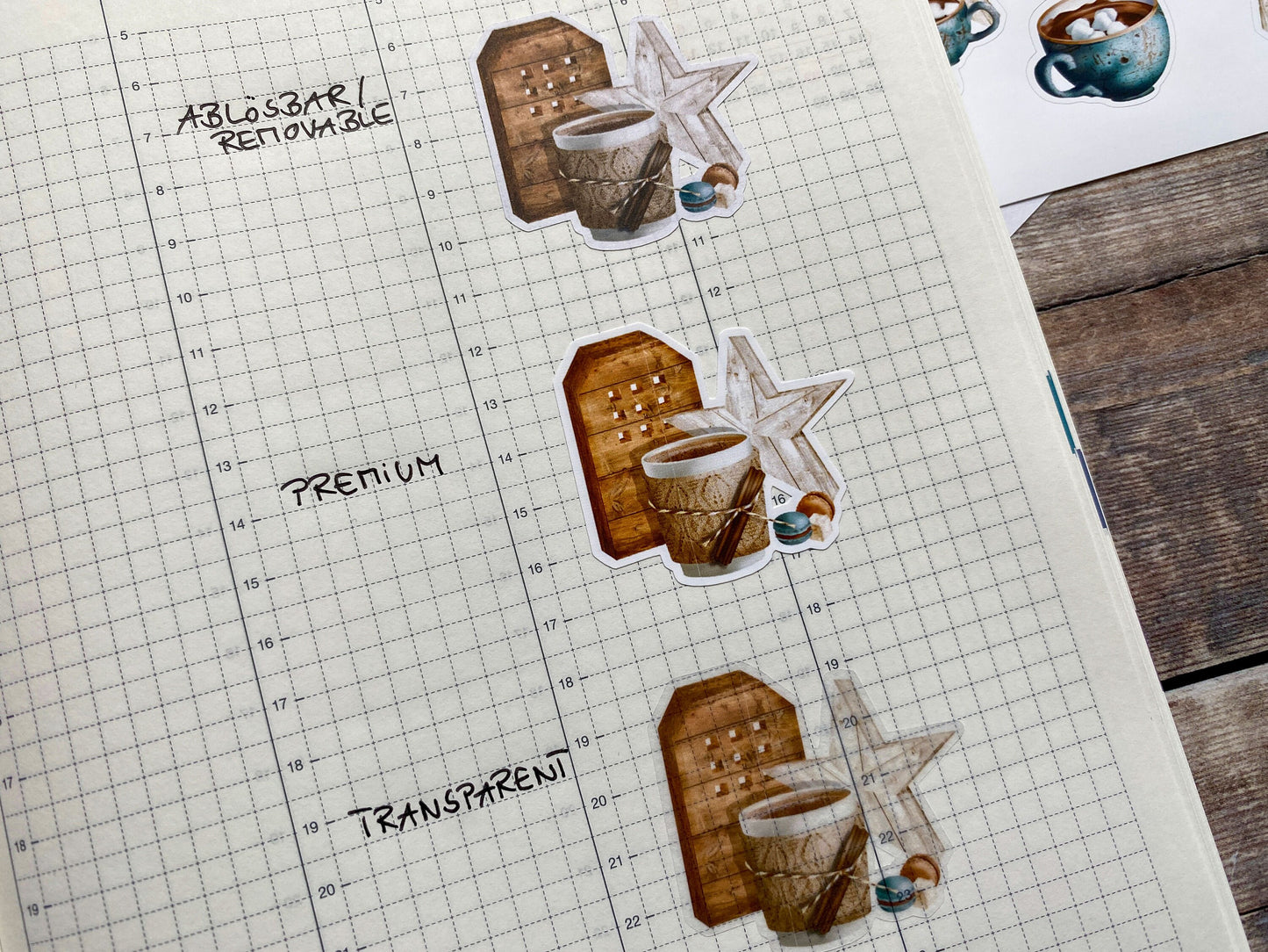 Stickerbogen Hygge, Gemütlichkeit, einzeln ablösbare Sticker für Bullet Journal, Planer und Kalender