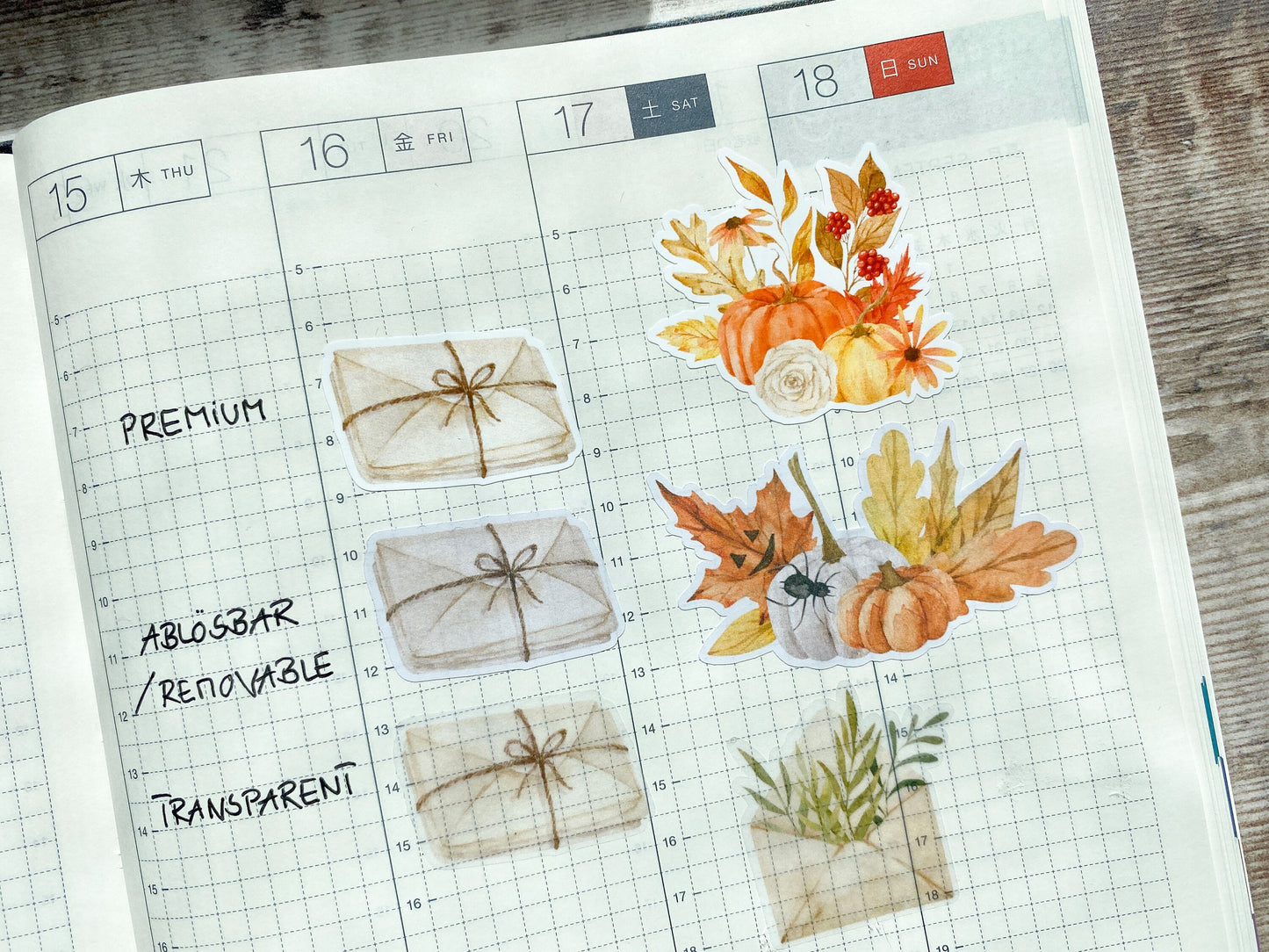 Stickerbogen Gemütlicher Herbst, Kürbis, Blätter, einzeln ablösbare Sticker für Bullet Journal, Planer und Kalender