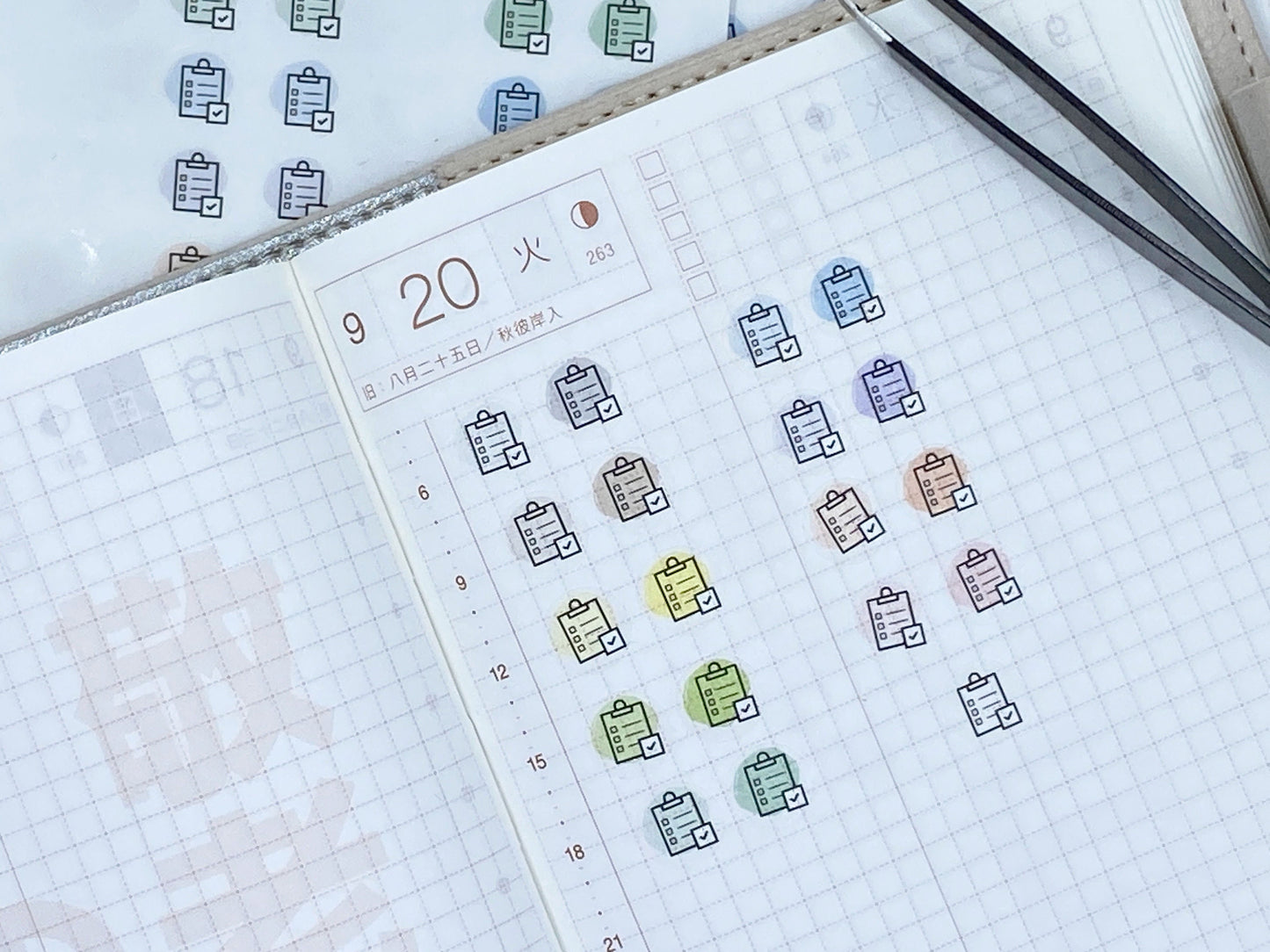 Stickerbogen "zu erledigen" to do, Klemmbrett, Liste | kreisrunde Sticker transparent matt | Sticker für Bullet Journal, Planer und Kalender