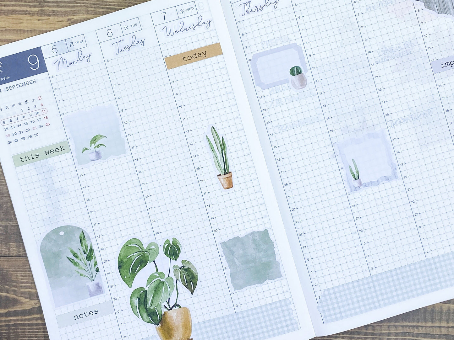 Stickerbögen Journaling im Set Sticker Topfpflanzen | Sticker für Bullet Journal, Planer, Kalender, Hobonichi | Aquarell