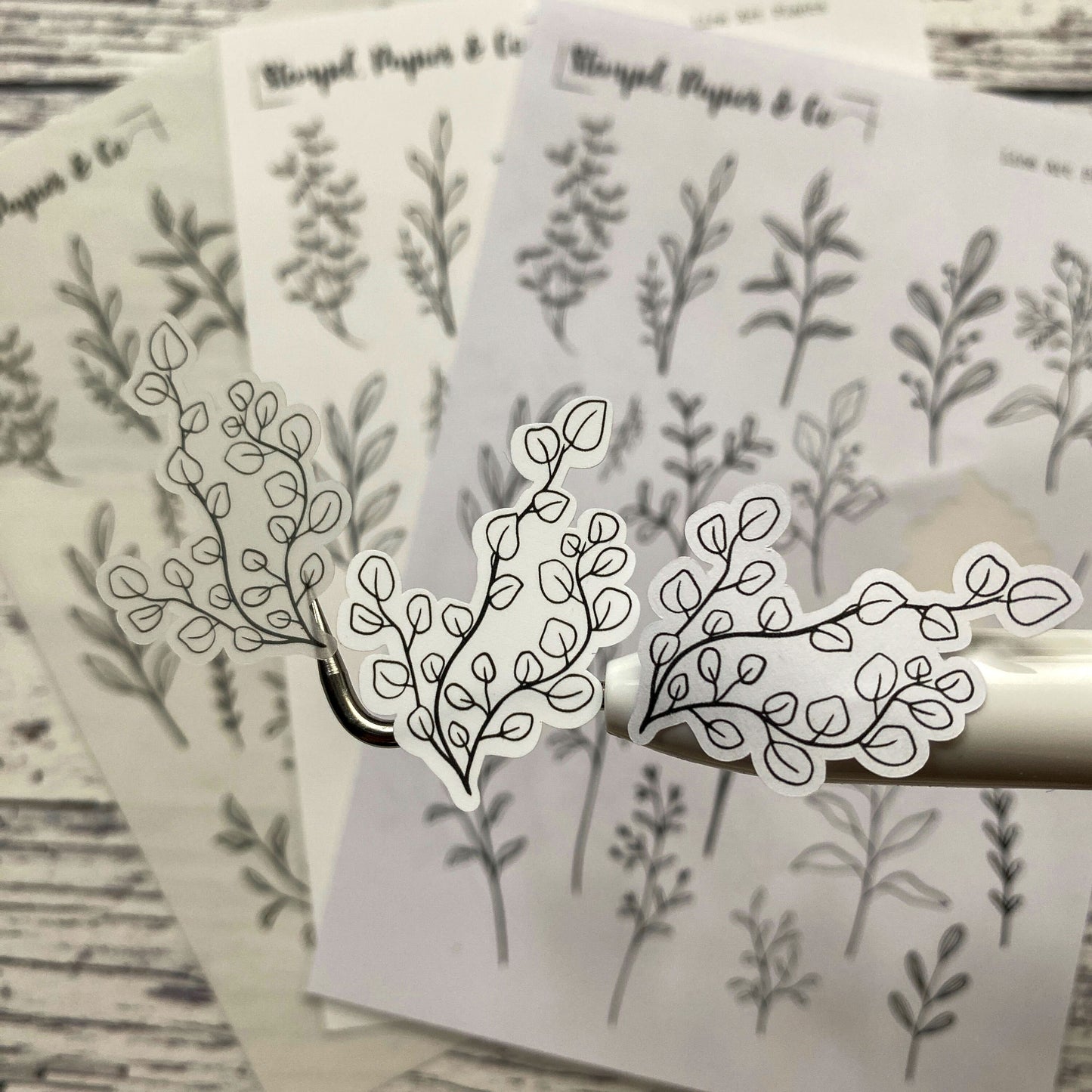 Stickerbogen Line Art mit verschiedenen Pflanzen und Zweigen | Sticker für Bullet Journal, Kalender und Planer