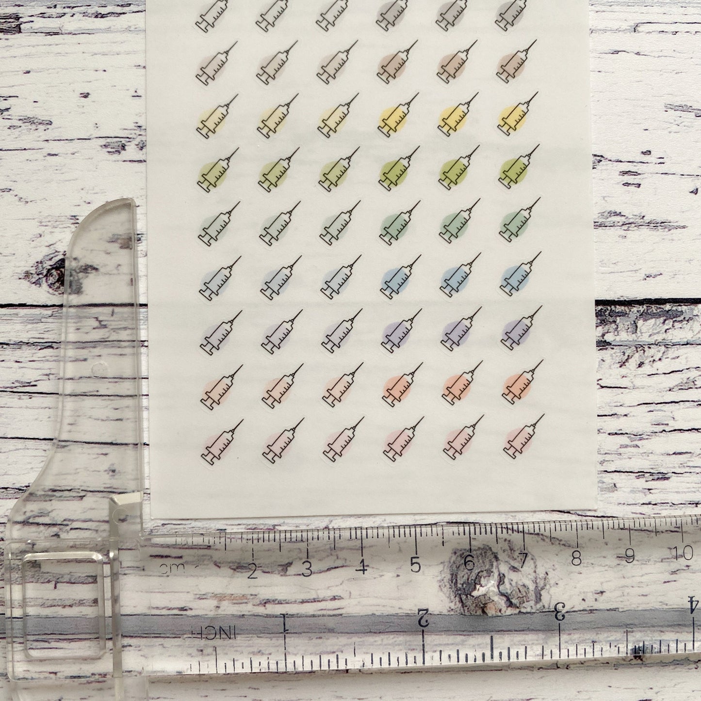 Stickerbogen Spritze, Injektionsspritze, Injektion in transparent matt, einzeln ablösbare Sticker für Bullet Journal, Planer und Kalender