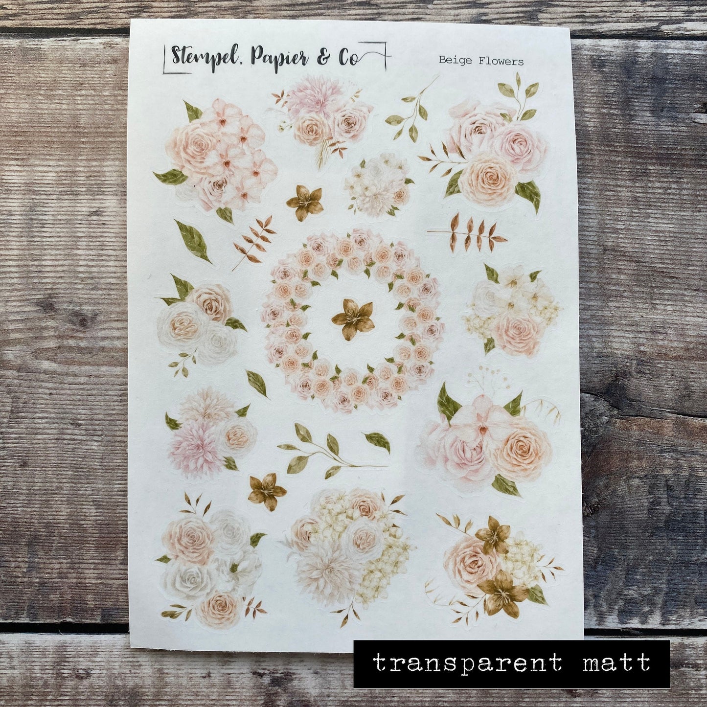 Stickerbogen Blumen, Blumenbouquets in beige, rosé | Sticker zur Dekoration im Bullet Journal, Planer und Kalender im Aquarellstil