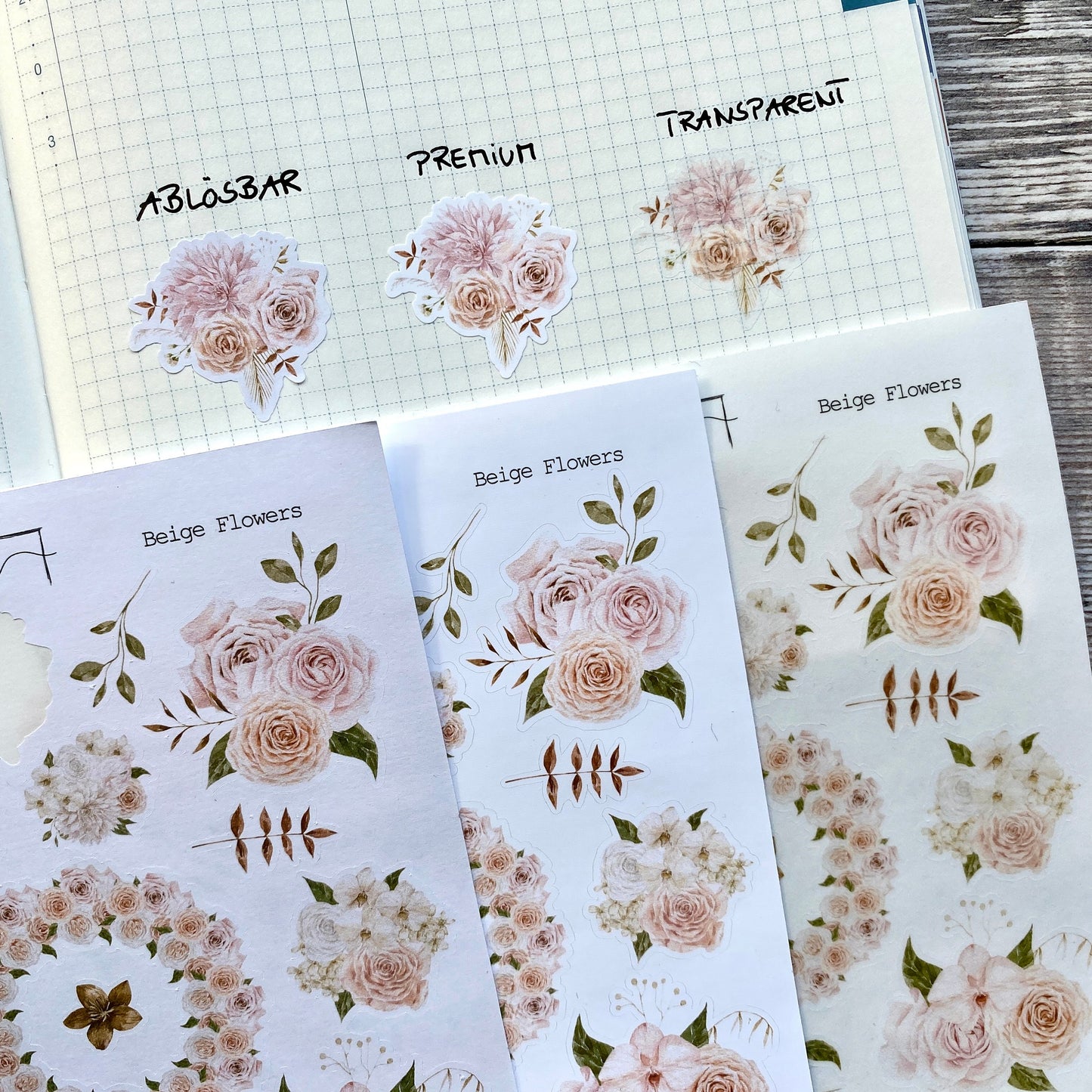 Stickerbogen Blumen, Blumenbouquets in beige, rosé | Sticker zur Dekoration im Bullet Journal, Planer und Kalender im Aquarellstil