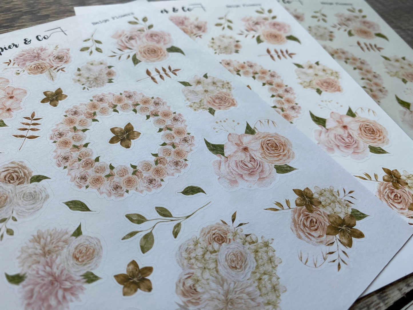 Stickerbogen Blumen, Blumenbouquets in beige, rosé | Sticker zur Dekoration im Bullet Journal, Planer und Kalender im Aquarellstil