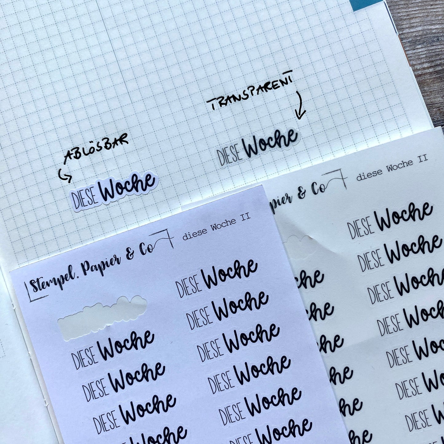 Stickerbogen "diese Woche", einzeln ablöse Sticker für die Wochenplanung im Bullet Journal, Planer oder Kalender