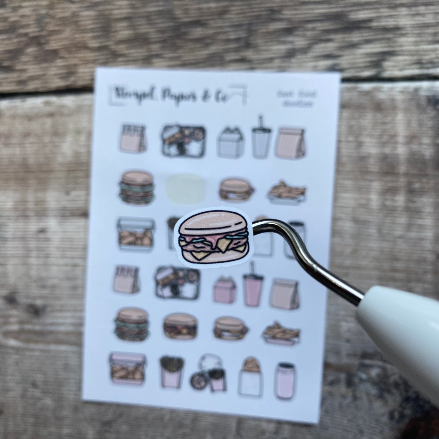 Stickerbogen "Fast Food Doodles" Burger, Pommes Frites & Co. Imbiss Elemente | Sticker für Bullet Journal, Planer und Kalender