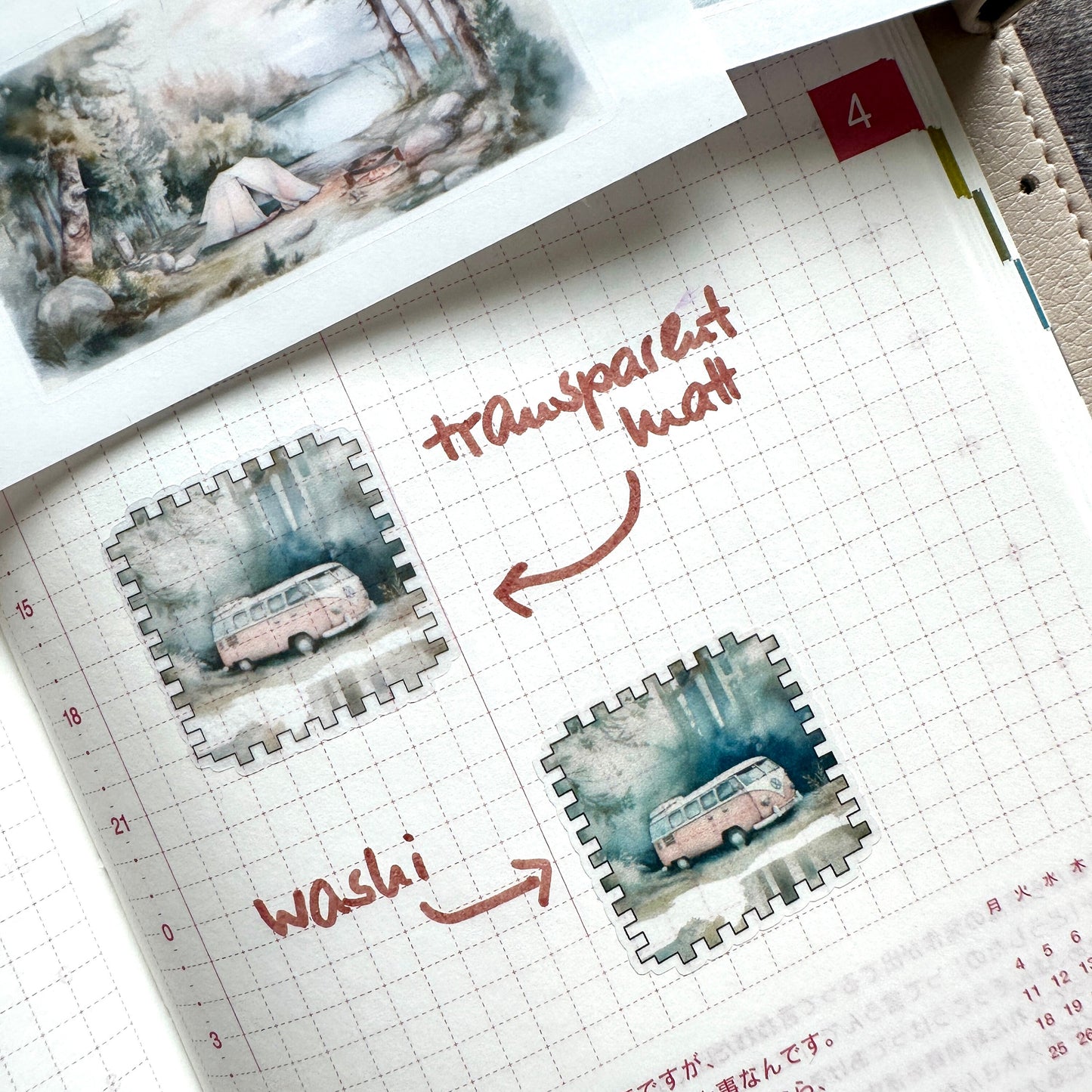 Stickerbogen Camping, jeweils einzeln ablösbare Sticker mit dekorativen Motiven zum Campen für Bullet Journal, Planer und Kalender