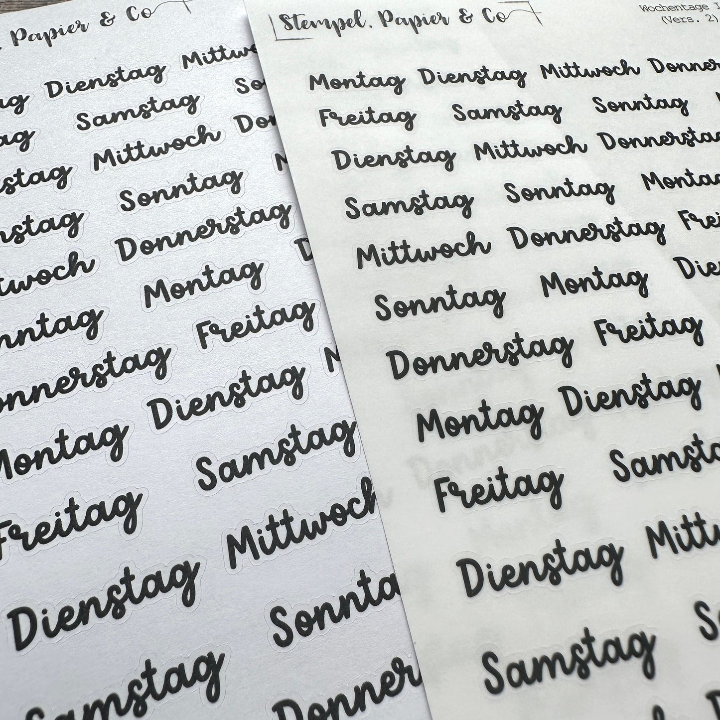 Stickerbogen Wochentage, Montag bis Sonntag | Sticker für Bullet Journal und Planer
