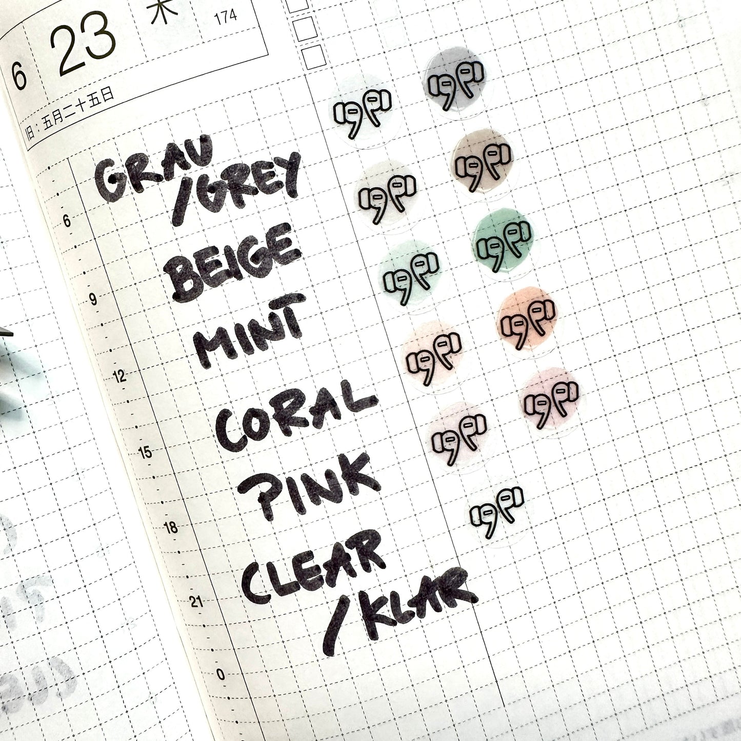 Stickerbogen In-Ear-Kopfhörer - kreisrunde Sticker in transparent matt für Bullet Journal, Planer und Kalender