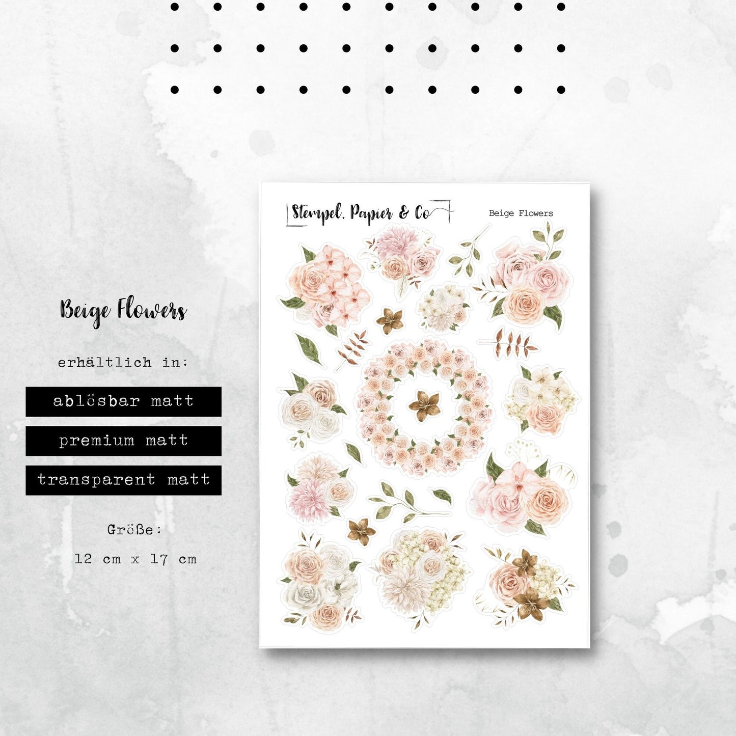 Stickerbogen Blumen, Blumenbouquets in beige, rosé | Sticker zur Dekoration im Bullet Journal, Planer und Kalender im Aquarellstil
