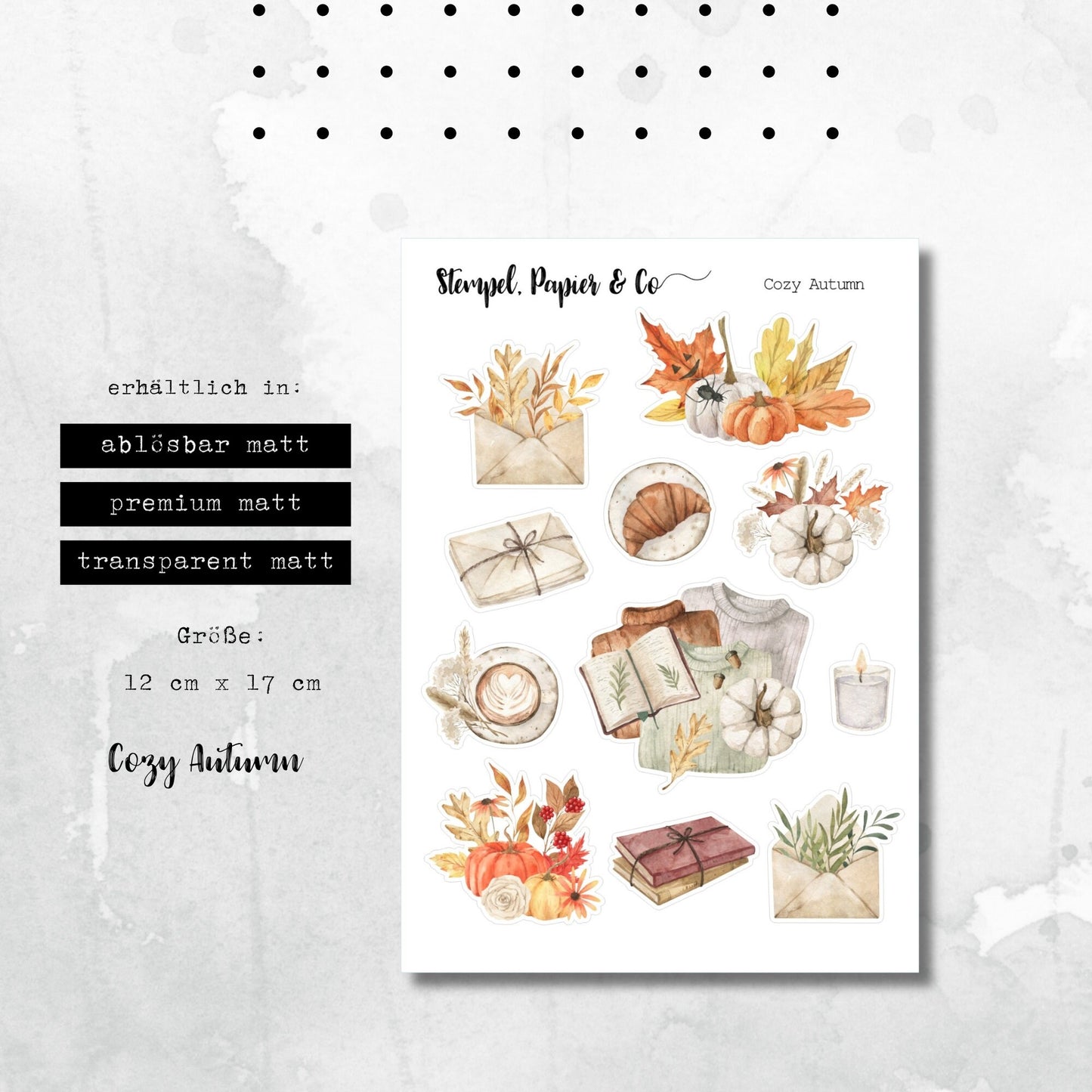 Stickerbogen Gemütlicher Herbst, Kürbis, Blätter, einzeln ablösbare Sticker für Bullet Journal, Planer und Kalender