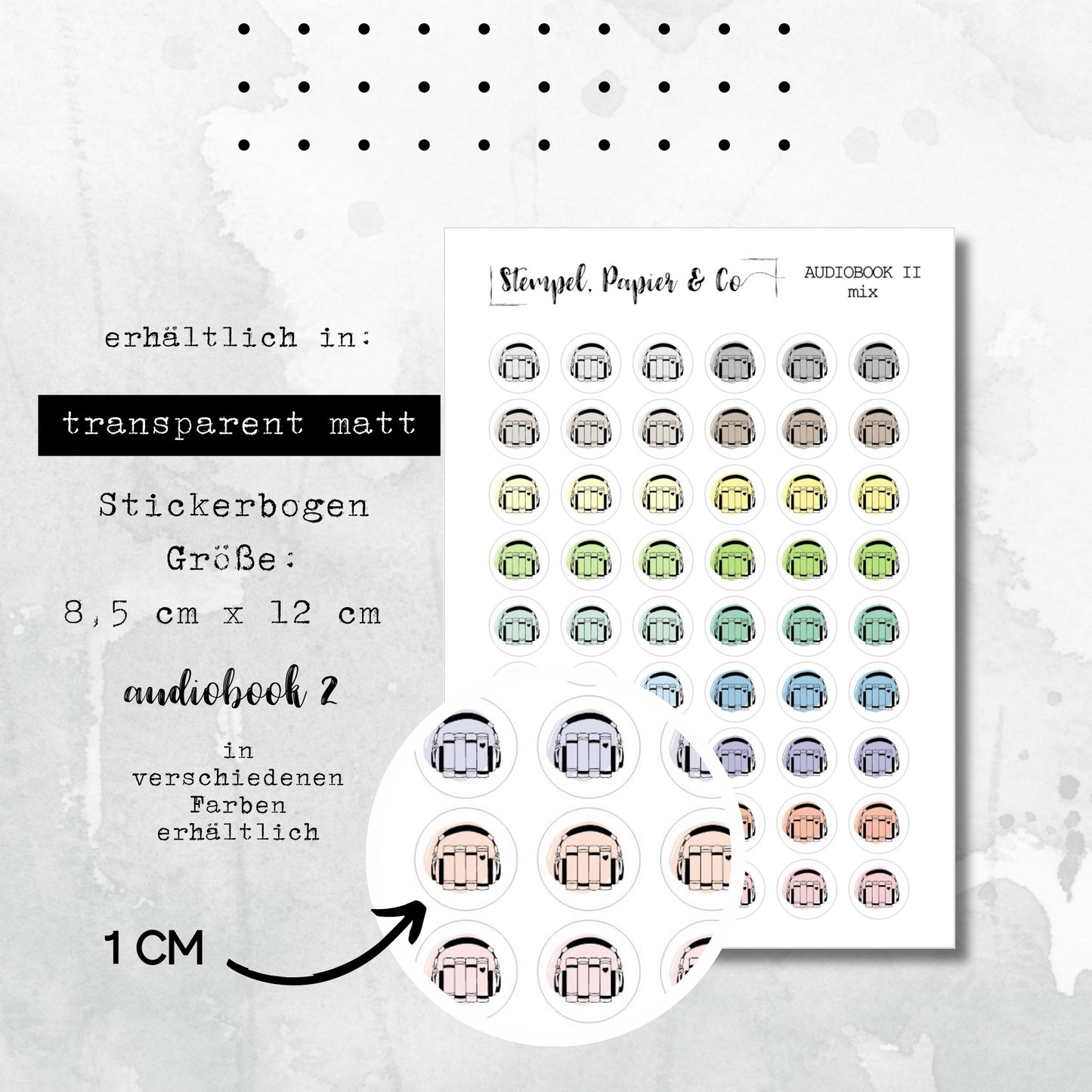 Stickerbogen Bücherstapel mit Kopfhörer