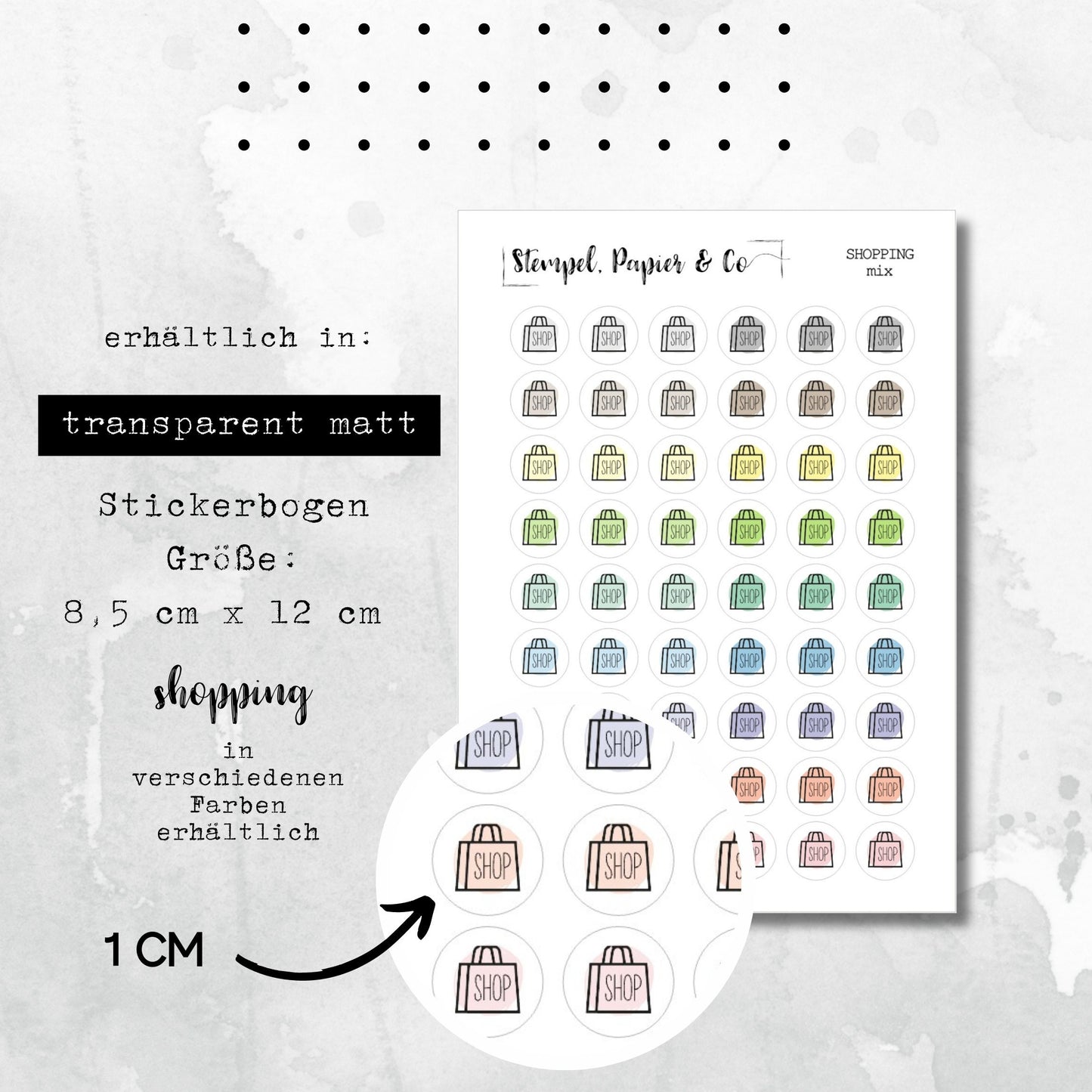 Stickerbogen mit Motiven einer Einkaufstasche