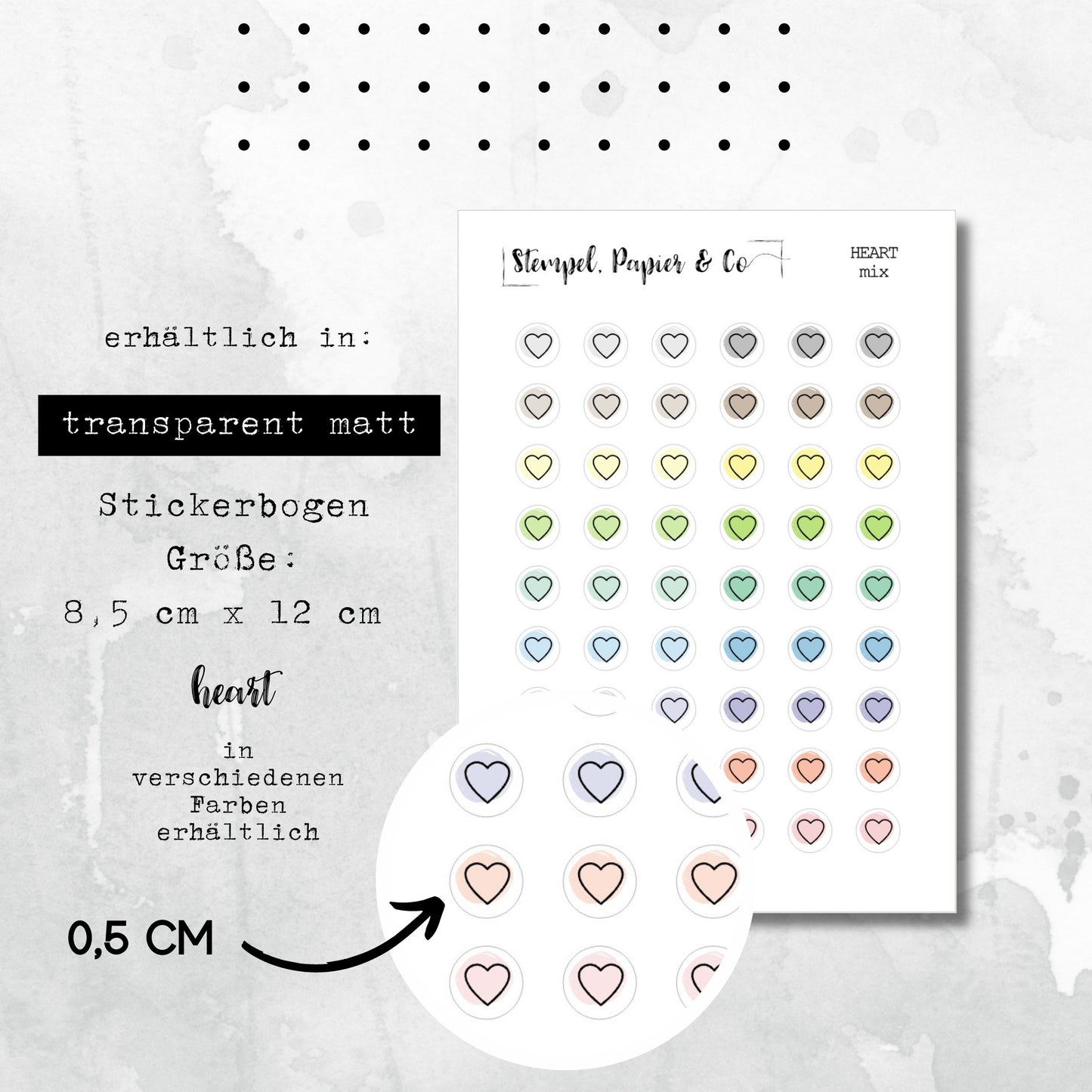 Stickerbogen mit Motiven von kleinen Herzen