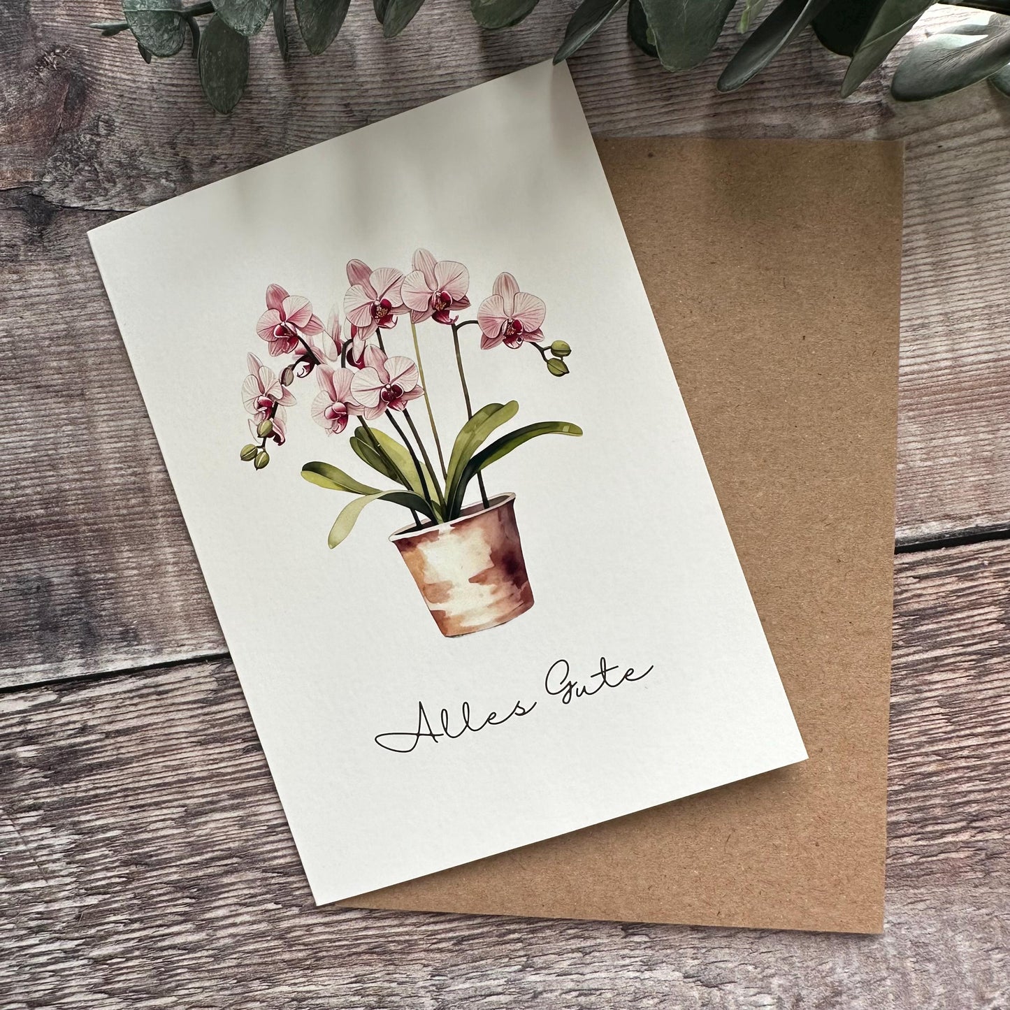 Karte Alles Gute, Klappkarte in A6 für Glückwünsche, Geburtstage und mehr mit Orchidee