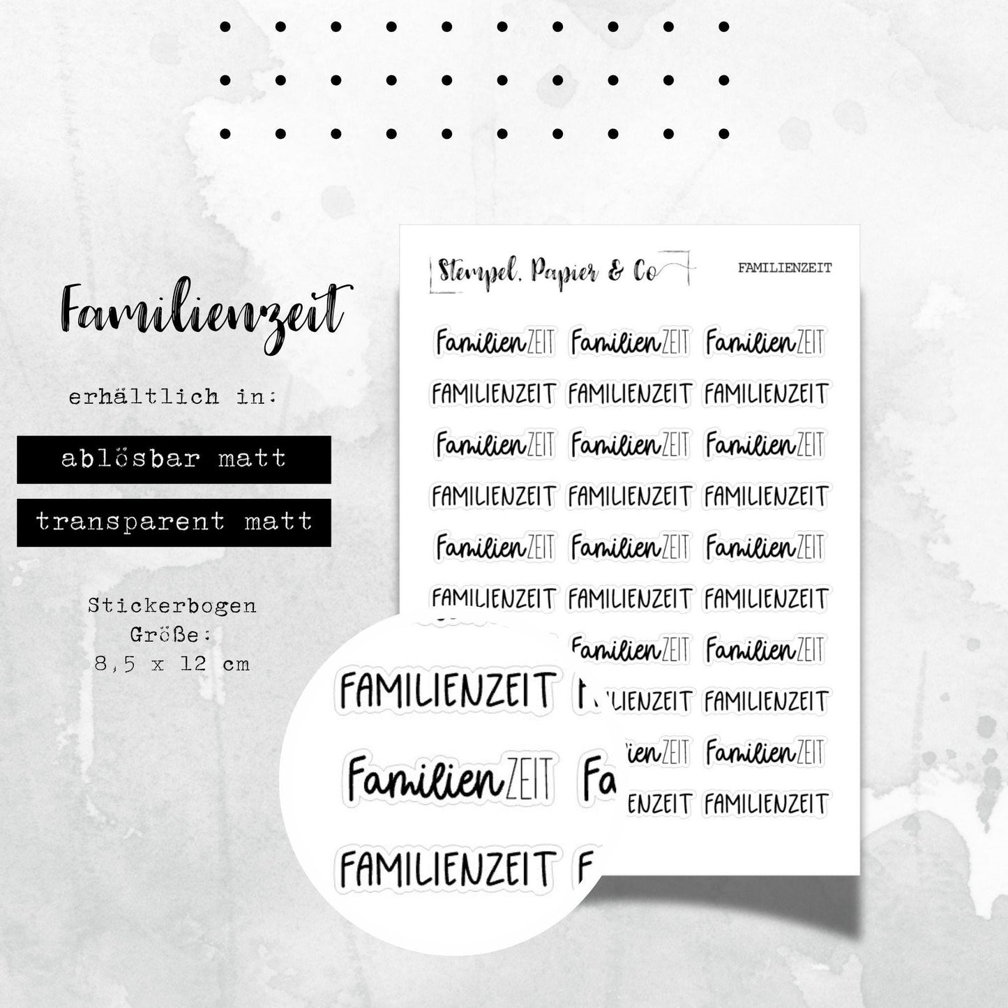 Stickerbogen Familienzeit, einzeln ablösbare Sticker mit Schriftzug Familienzeit für Bullet Journal, Planer und Kalender, 8,5x12 cm
