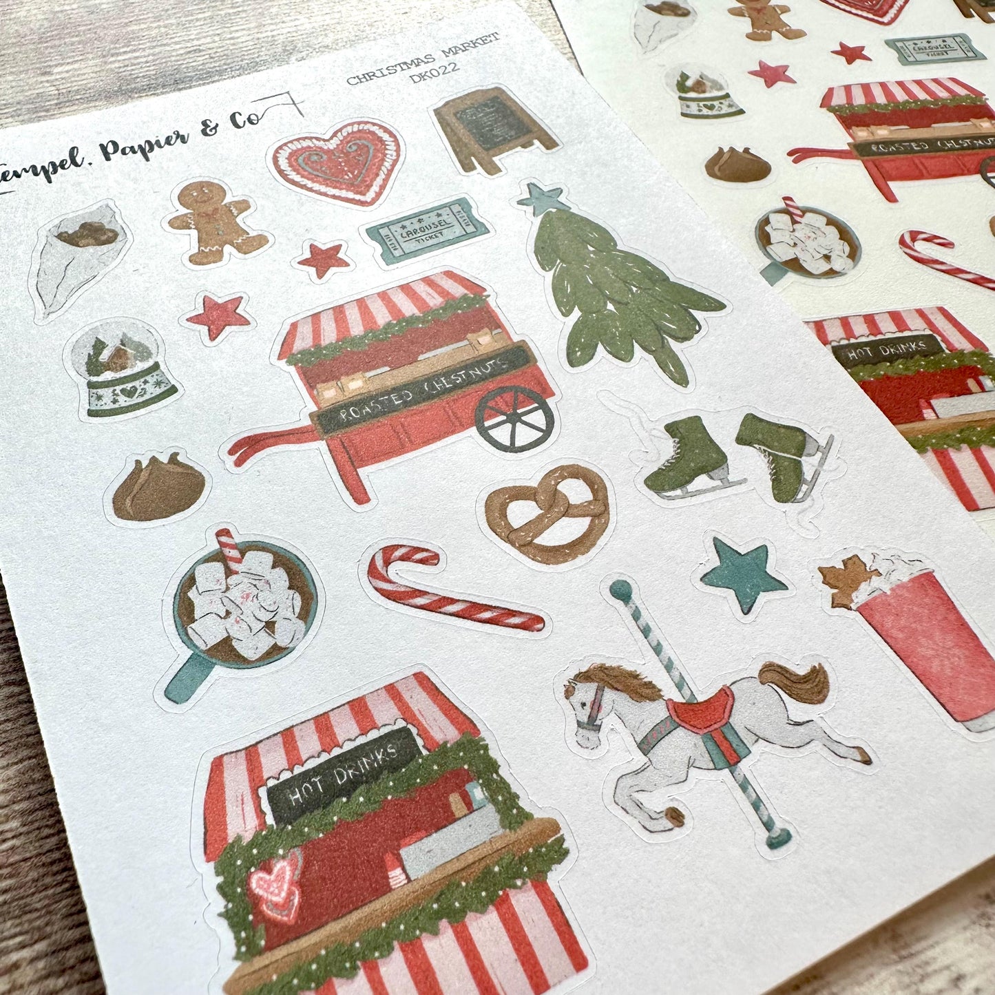 kleiner Stickerbogen mit Motiven von Weihnachtsmarkt, Wintermarkt, einzeln ablösbare Sticker zum Dekorieren für Bullet Journal, Kalender