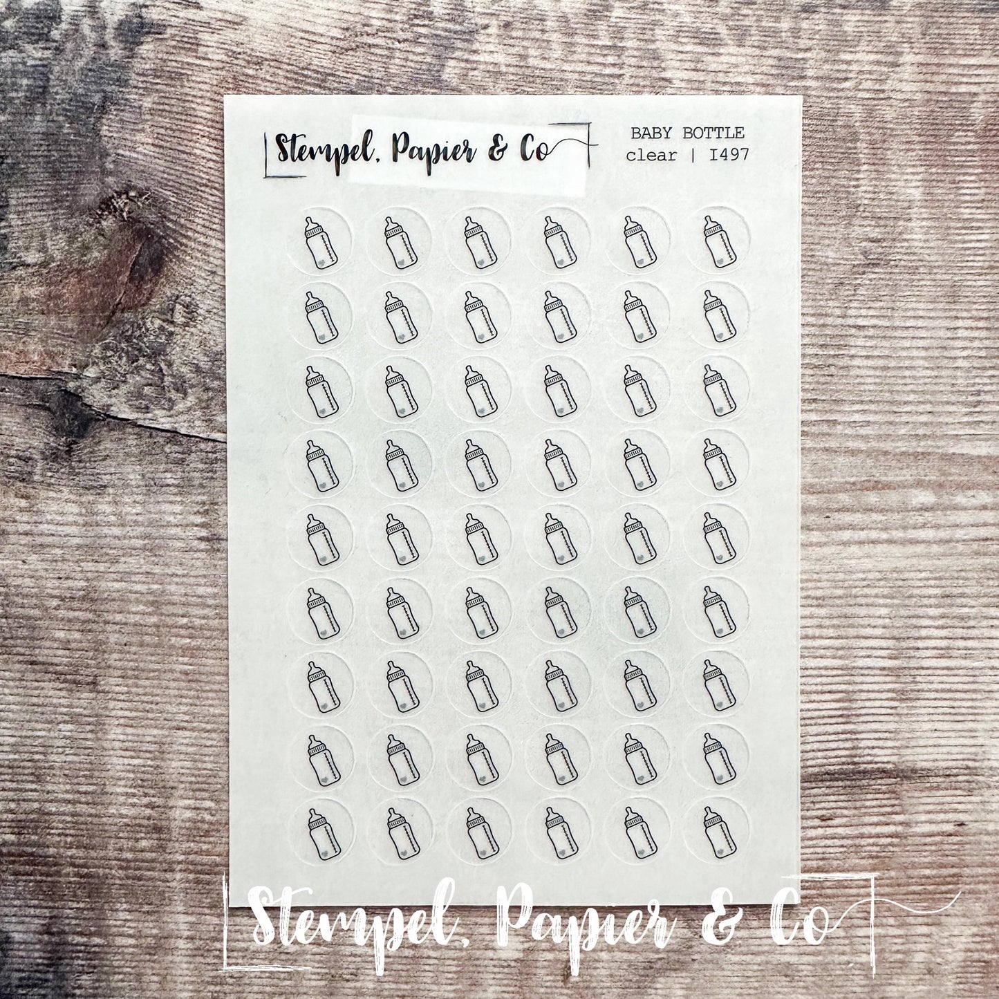 Stickerbogen Babyflasche, kreisrunde Symbol Sticker in transparent matt für Bullet Journal, Planer und Kalender