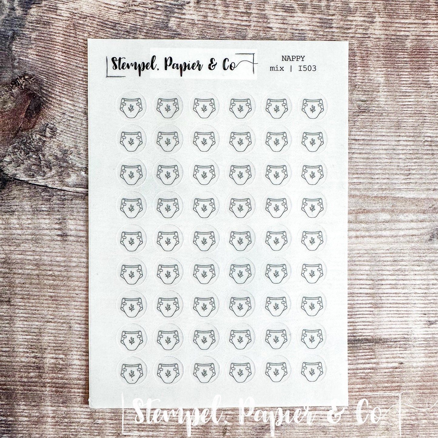 Stickerbogen Windel, Babywindel, kreisrunde Symbol Sticker in transparent matt für Bullet Journal, Planer und Kalender