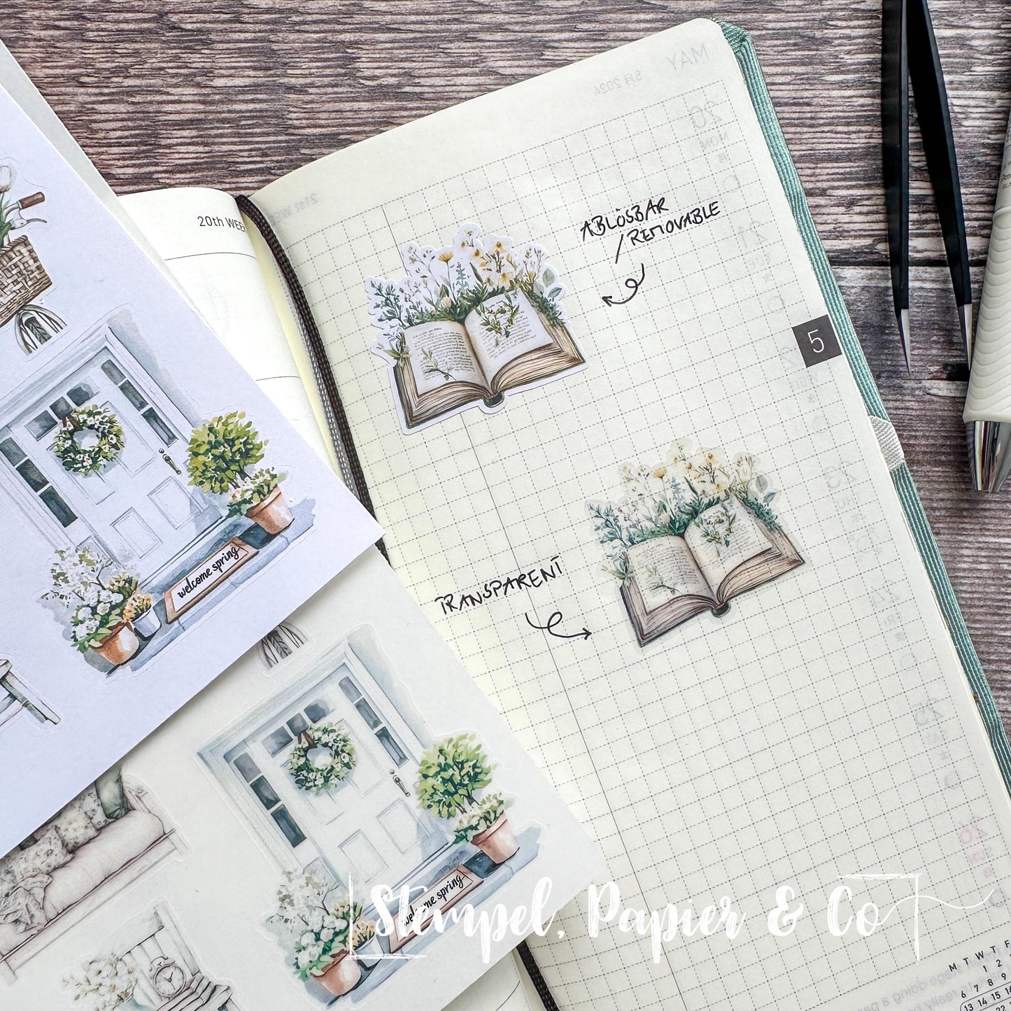 Stickerbogen Frühlingszeit mit frühlingshaften Motiven wie Tulpen, einzeln ablösbare Sticker für Bullet Journal, Planer und Kalender