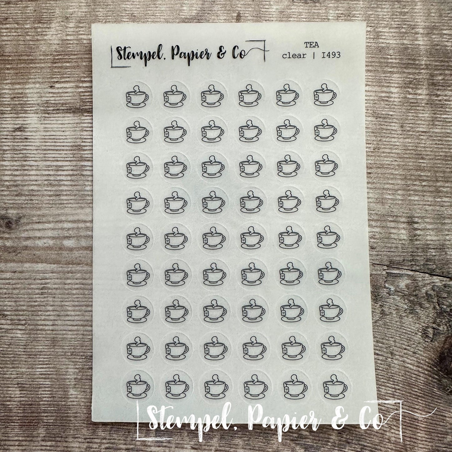 Stickerbogen Tee, Teetasse - kreisrunde Symbol Sticker in transparent matt für Bullet Journal, Planer und Kalender