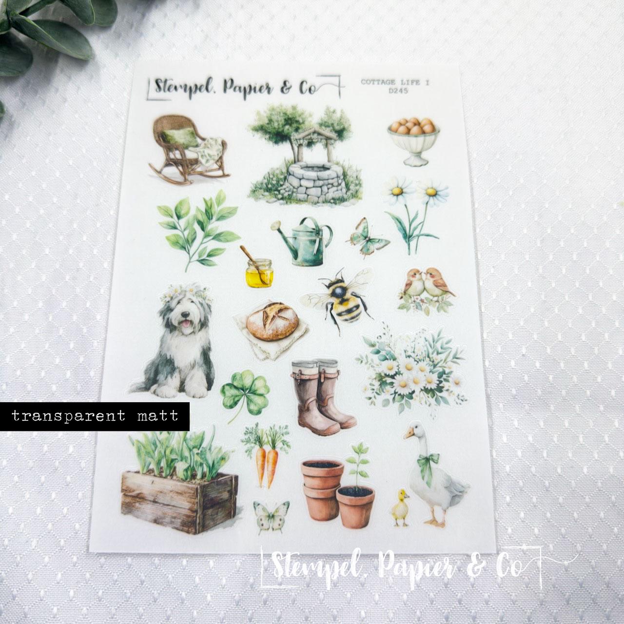 Stickerbogen Landleben, einzeln ablösbare Sticker in der Papiervariante weiß oder transparent matt für Bullet Journal, Planer, Kalender
