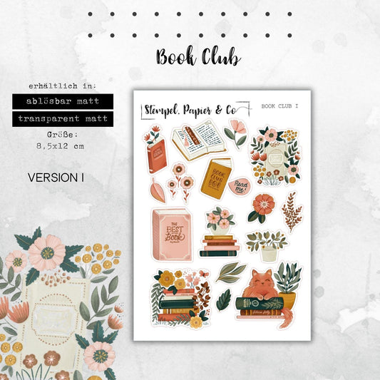 Stickerbogen Buchklub, Bücherklub für Planer, Kalender und Bullet Journal, in zwei Varianten sowie als Set