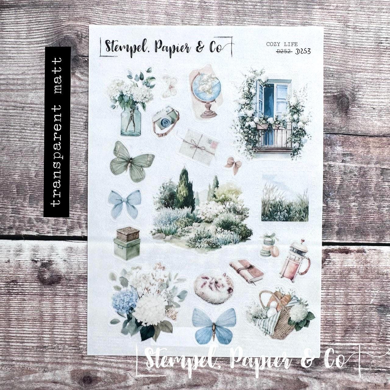 Stickerbogen gemütlicher Sommer, einzeln ablösbare Sticker in der Papiervariante weiß oder transparent matt für Planer, Kalender und mehr