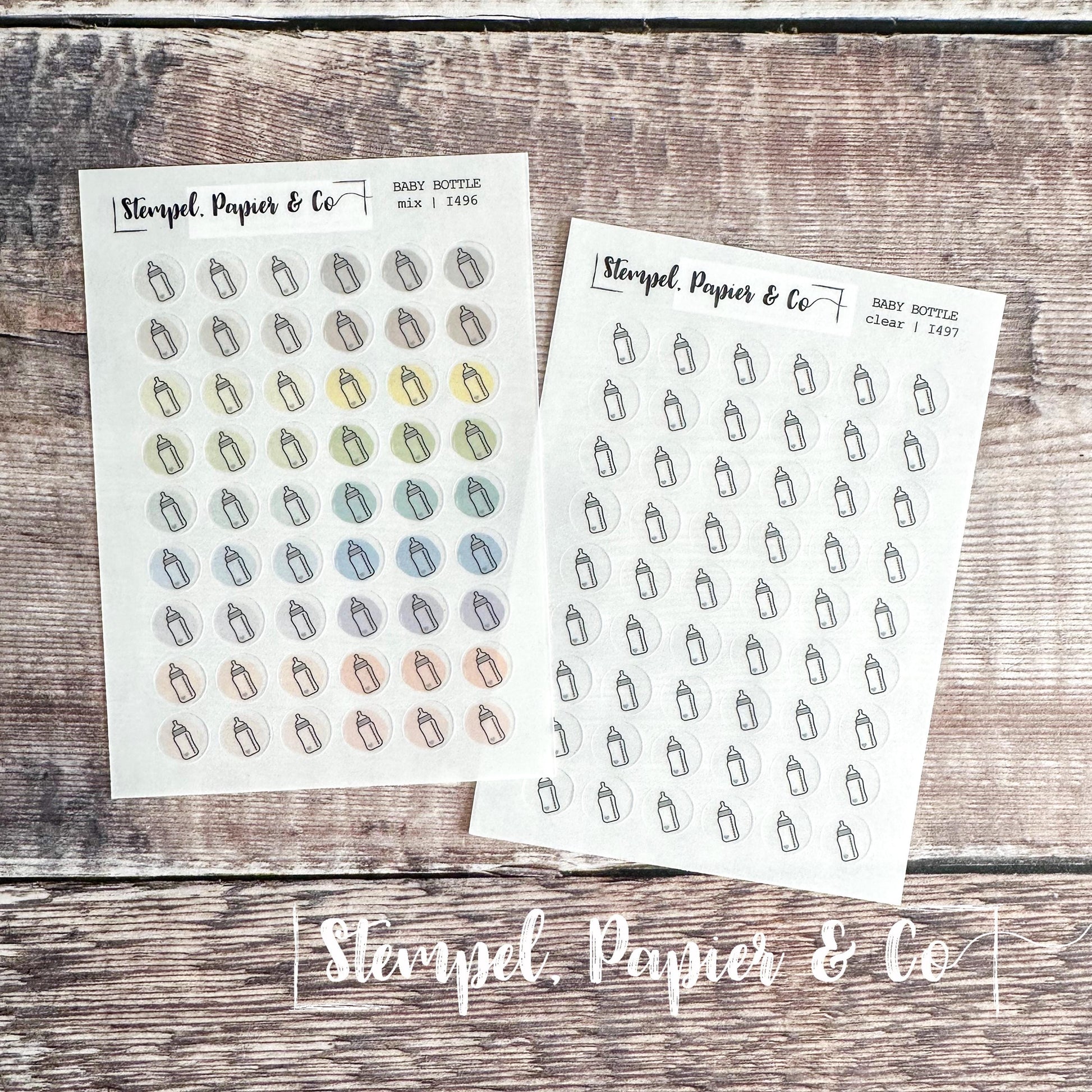 Stickerbogen Babyflasche, kreisrunde Symbol Sticker in transparent matt für Bullet Journal, Planer und Kalender