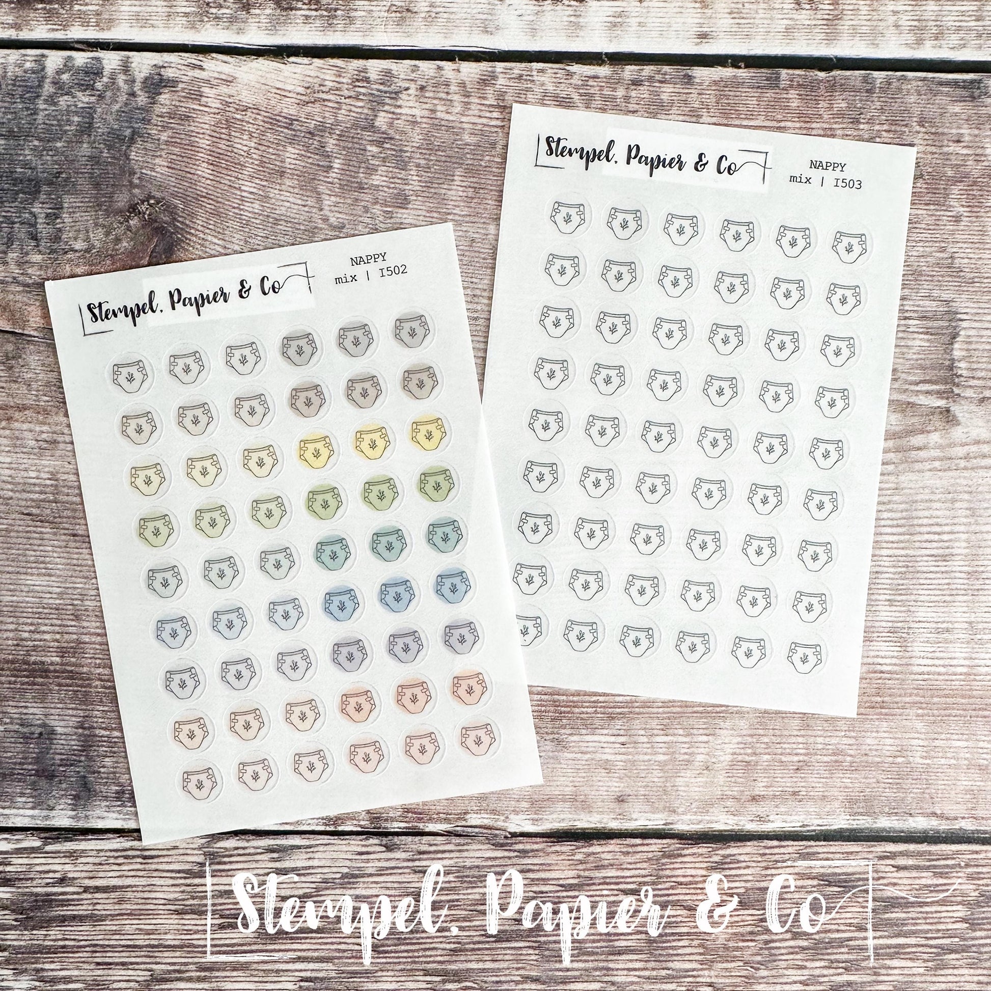 Stickerbogen Windel, Babywindel, kreisrunde Symbol Sticker in transparent matt für Bullet Journal, Planer und Kalender