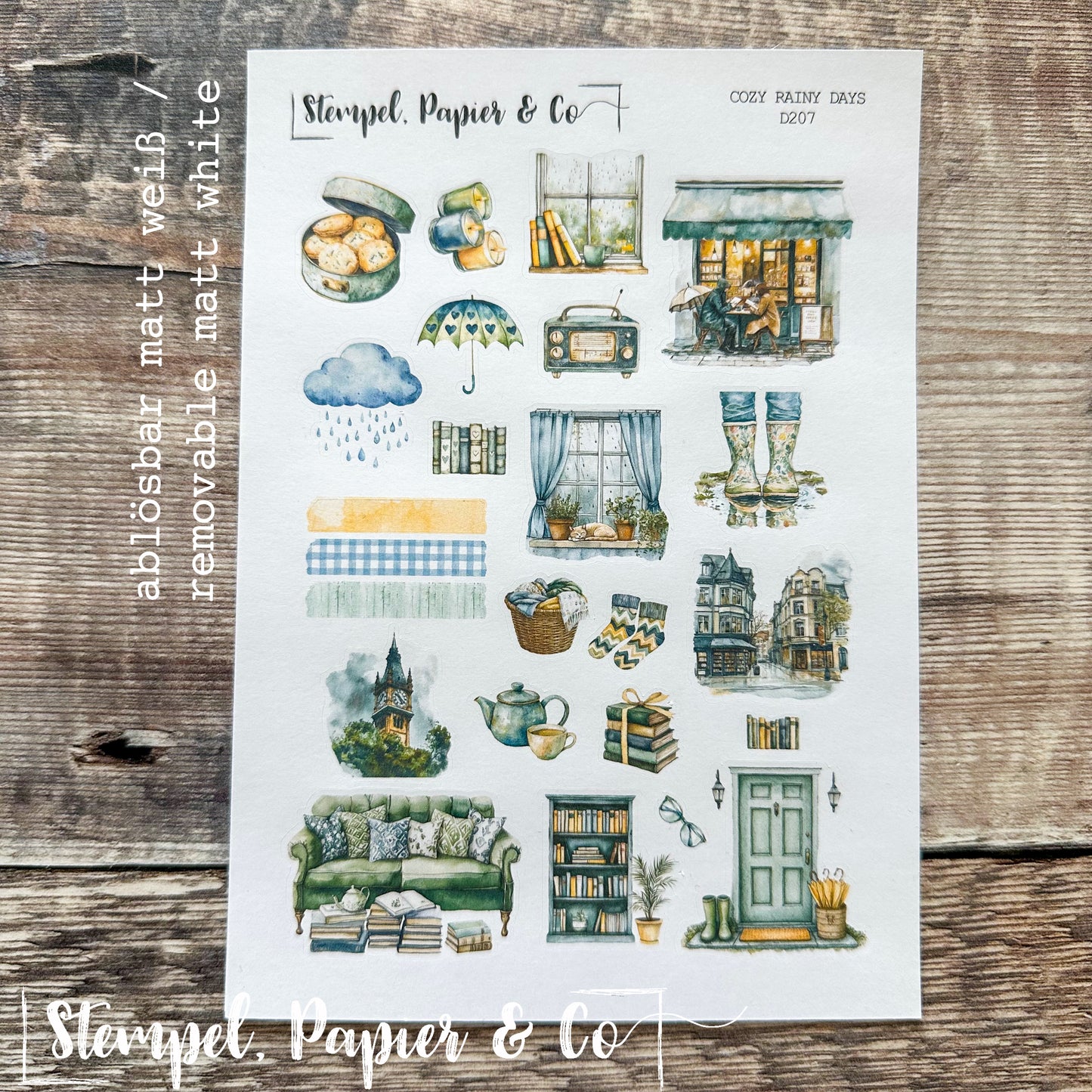 Stickerbogen "COZY RAINY DAYS" | 12x17 cm