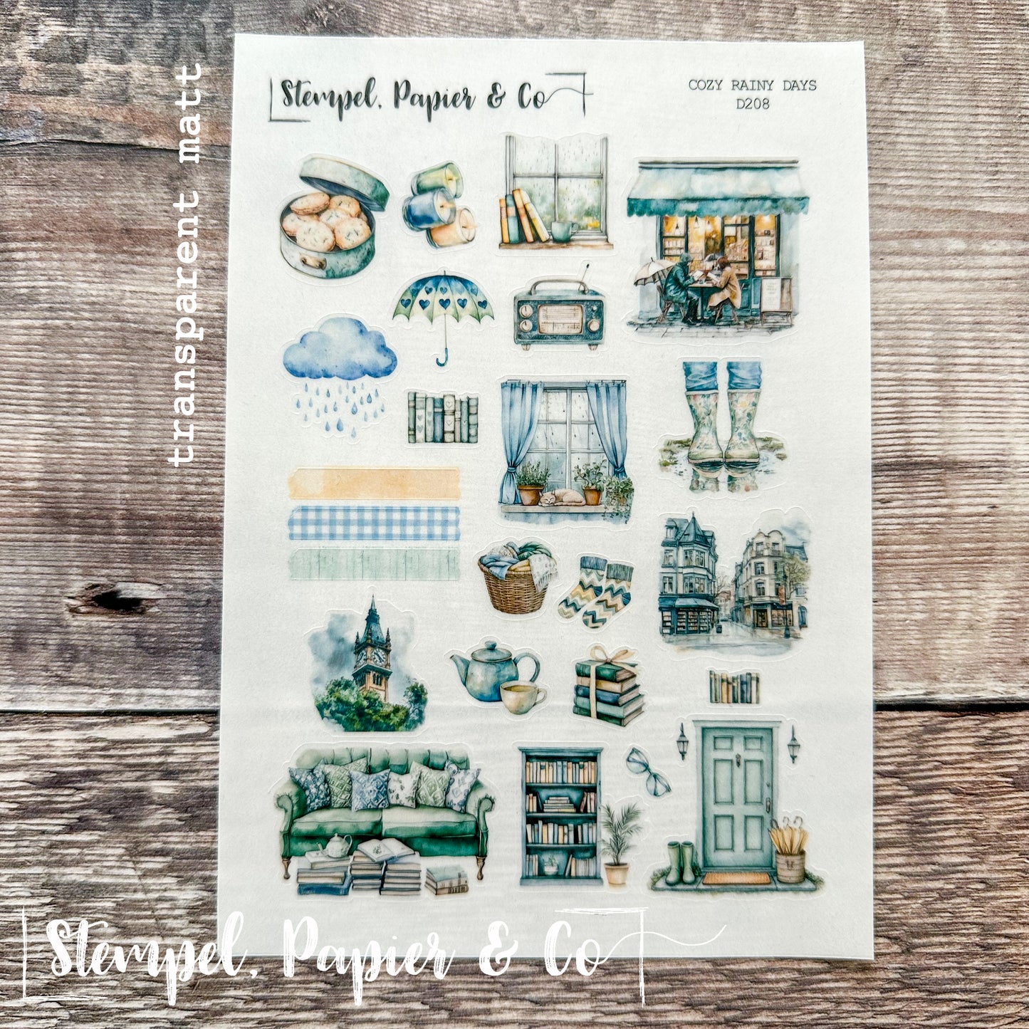 Stickerbogen "COZY RAINY DAYS" | 12x17 cm