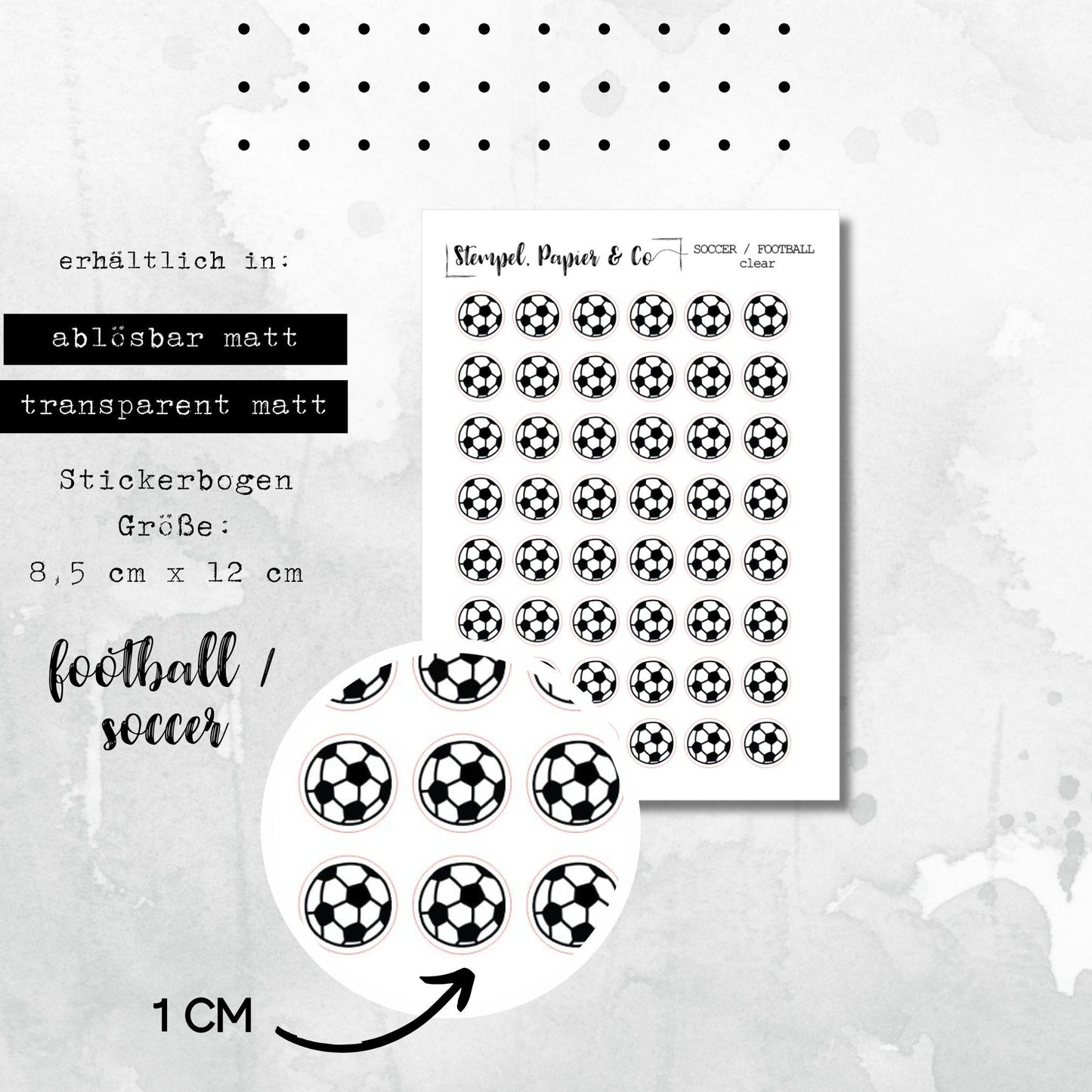 Stickerbogen Fußball - kreisrunde Sticker in transparent matt für Bullet Journal, Planer und Kalender