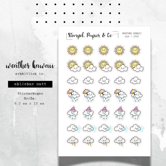 Stickerbogen "WEATHER KAWAII" | verschiedene Wettersymbole | gemischt, einzeln oder als Set erhältlich | 8,5x12 cm