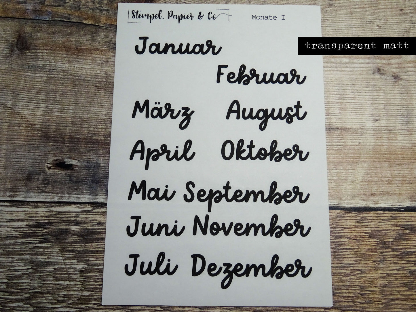 Stickerbogen Monate Januar bis Dezember in deutsch, einzeln ablösbare Sticker in der Schriftart 1, für Bullet Journal, Planer oder Kalender