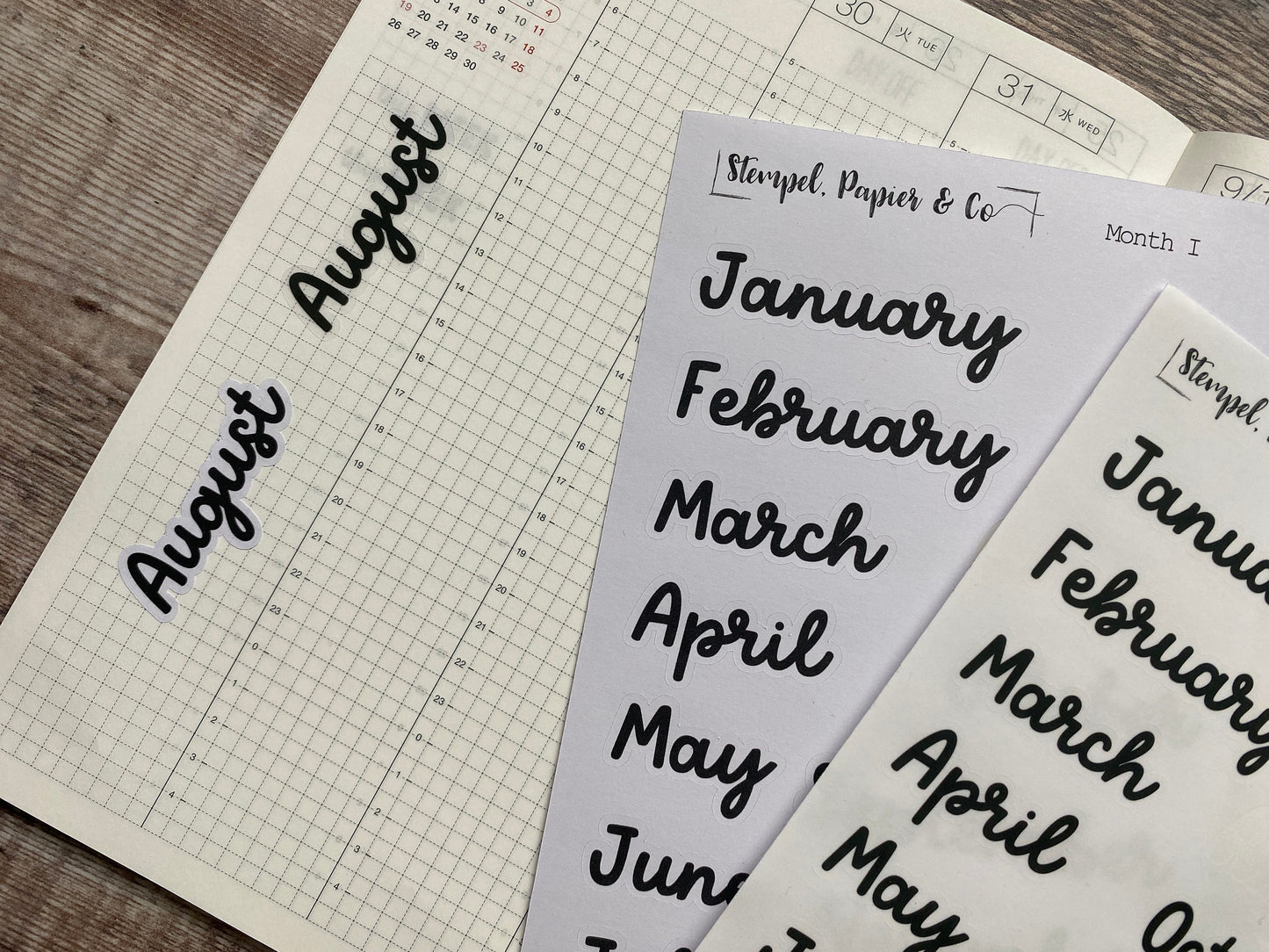 Stickerbogen Monate Januar bis Dezember in englisch | Sticker für Bullet Journal und Planer