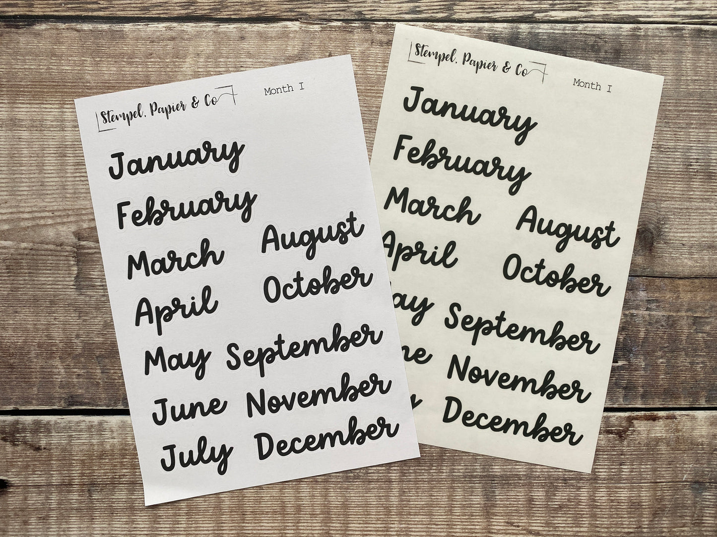 Stickerbogen Monate Januar bis Dezember in englisch | Sticker für Bullet Journal und Planer