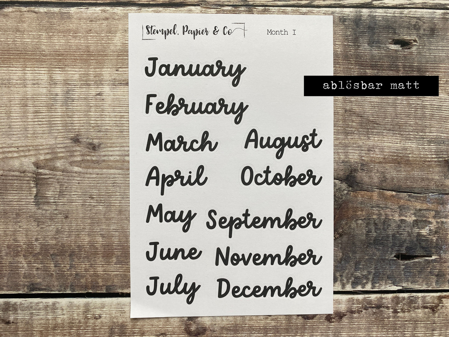 Stickerbogen Monate Januar bis Dezember in englisch | Sticker für Bullet Journal und Planer