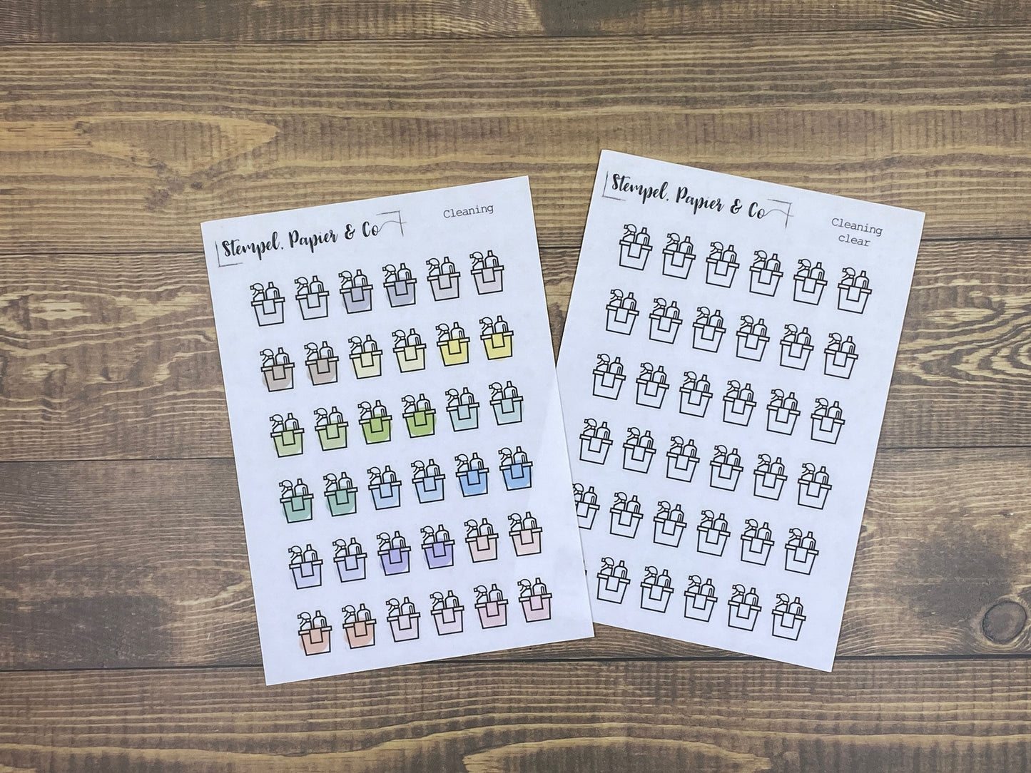 Stickerbogen Putzeimer, Putzmittel Putzen Symbol| transparent matt | farbig oder klar | Sticker für Bullet Journal, Planer und Kalender