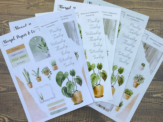 Stickerbögen Journaling im Set Sticker Topfpflanzen | Sticker für Bullet Journal, Planer, Kalender, Hobonichi | Aquarell