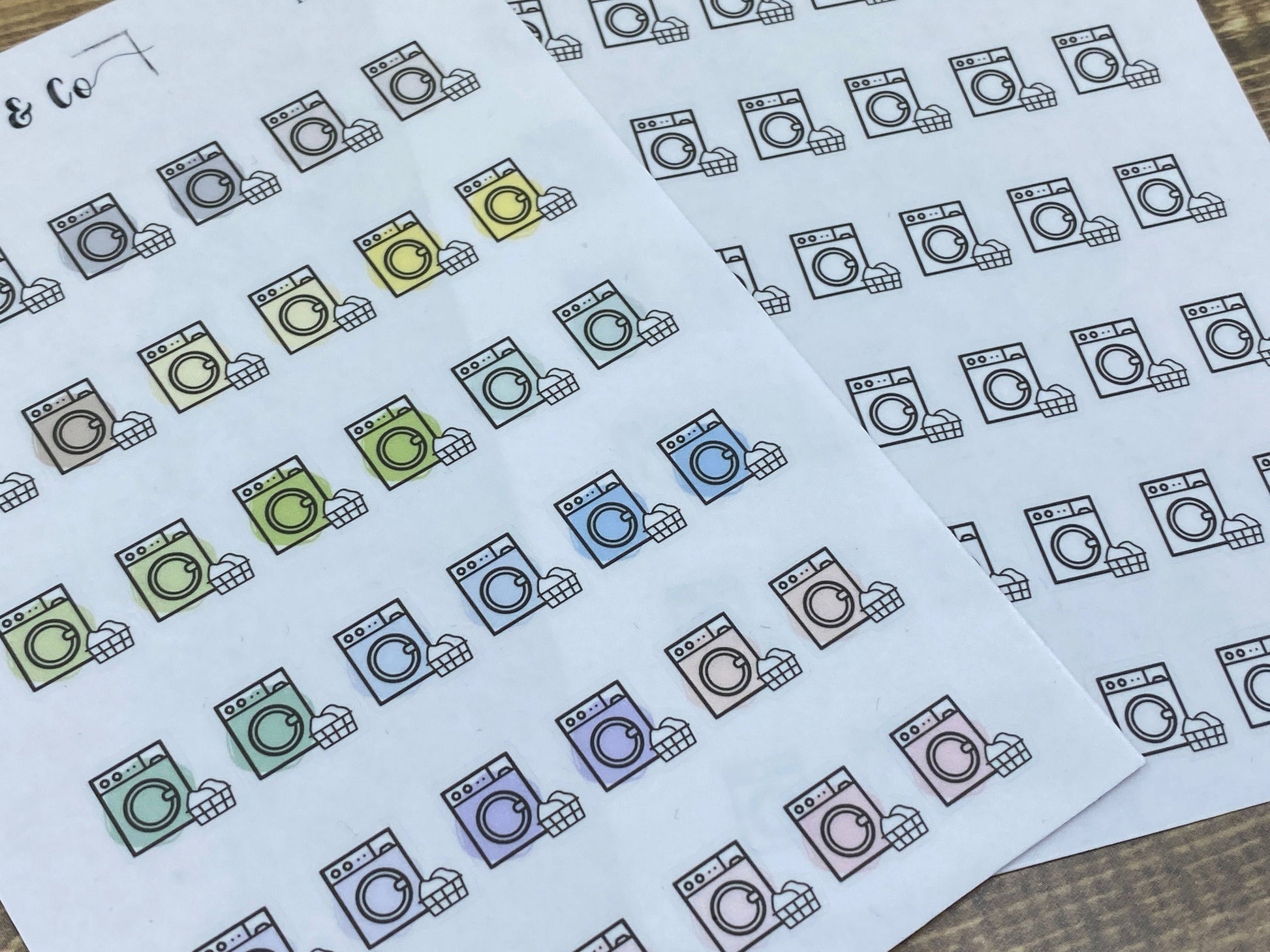 Stickerbogen Waschmaschine, Wäsche Symbol, einzeln ablösbare Sticker in transparent matt für Bullet Journal, Planer und Kalender