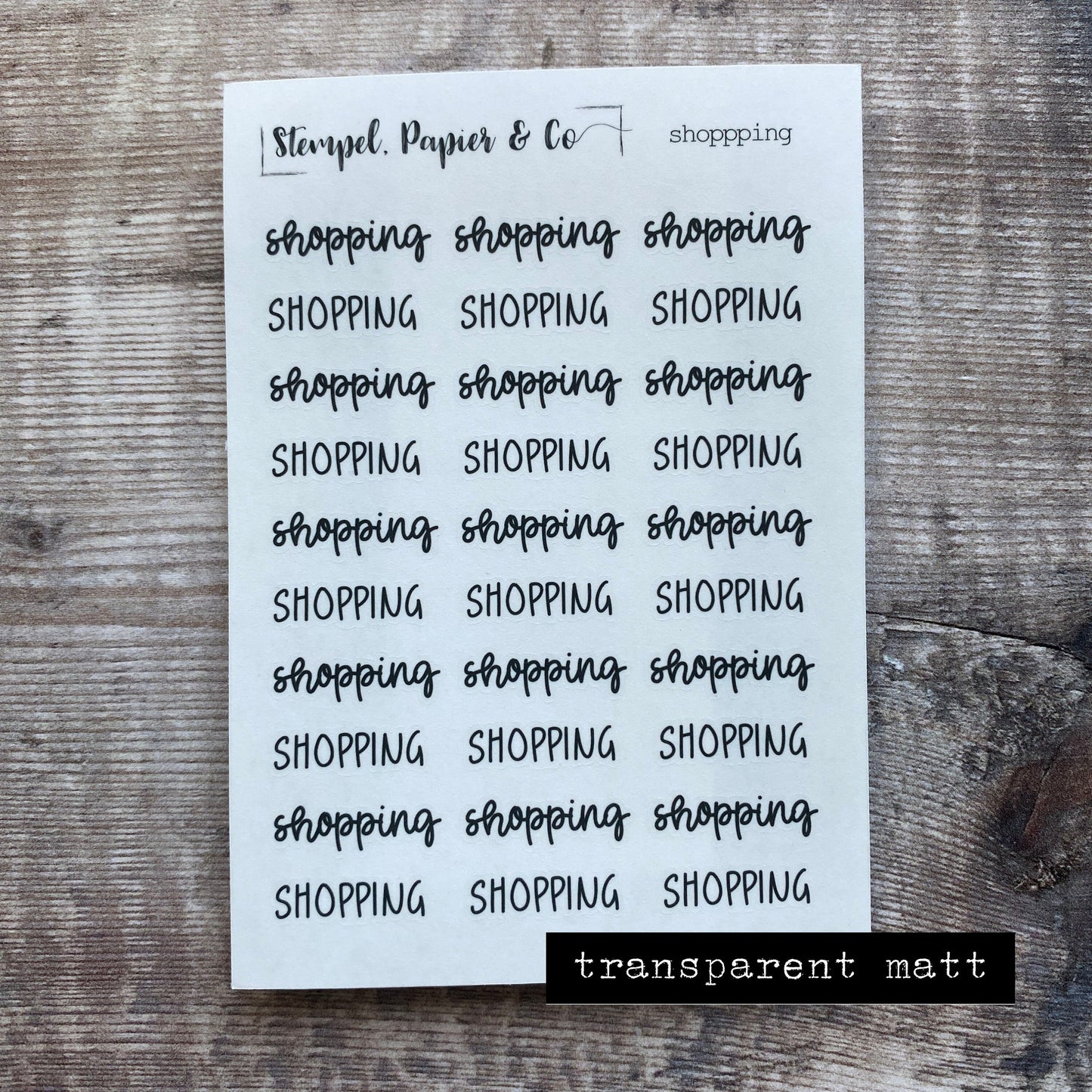 Stickerbogen "shopping", Schriftzug Shopping für Einkaufen, Einkaufsplanung | Sticker für Bullet Journal, Planer und Kalender