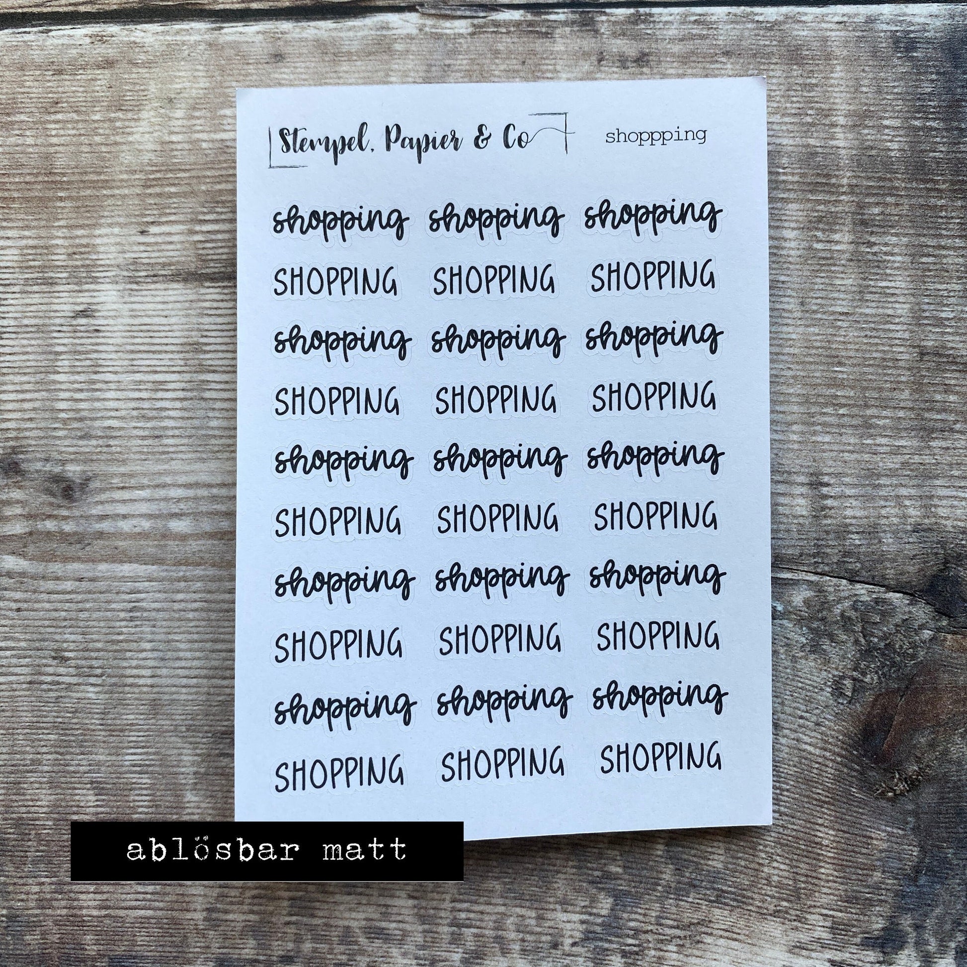 Stickerbogen "shopping", Schriftzug Shopping für Einkaufen, Einkaufsplanung | Sticker für Bullet Journal, Planer und Kalender