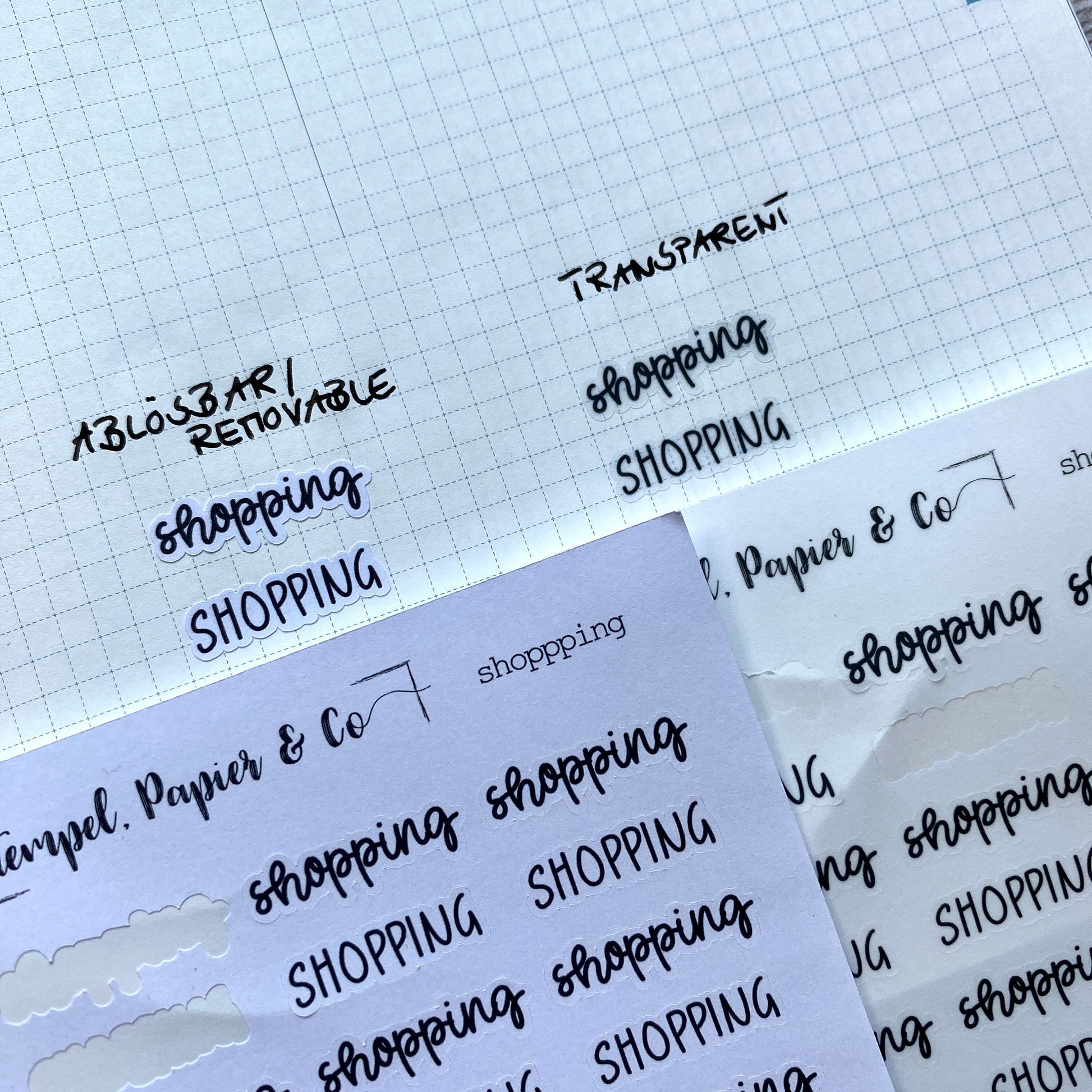 Stickerbogen "shopping", Schriftzug Shopping für Einkaufen, Einkaufsplanung | Sticker für Bullet Journal, Planer und Kalender