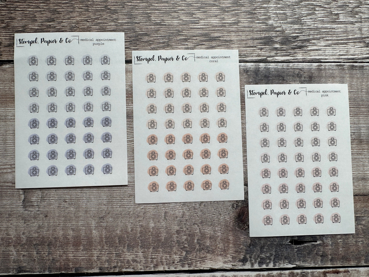 Stickerbogen Medizinkoffer mit einzeln ablösbaren kreisrunden Stickern transparent matt für Bullet Journal, Planer und Kalender