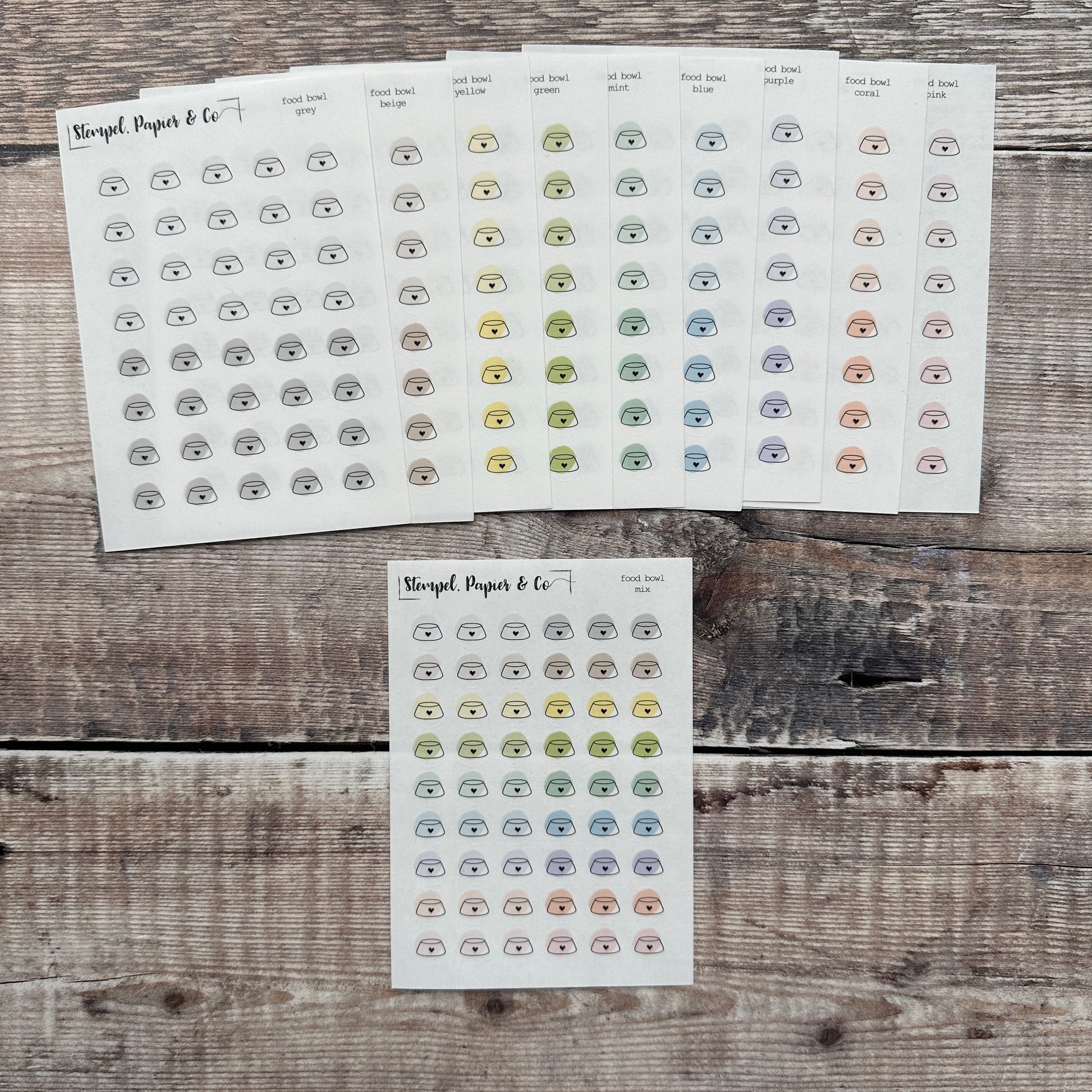 Stickerbogen Tiernapf für Katzen, Hunden ua. | kreisrunde Sticker transparent matt | Sticker für Bullet Journal, Planer und Kalender